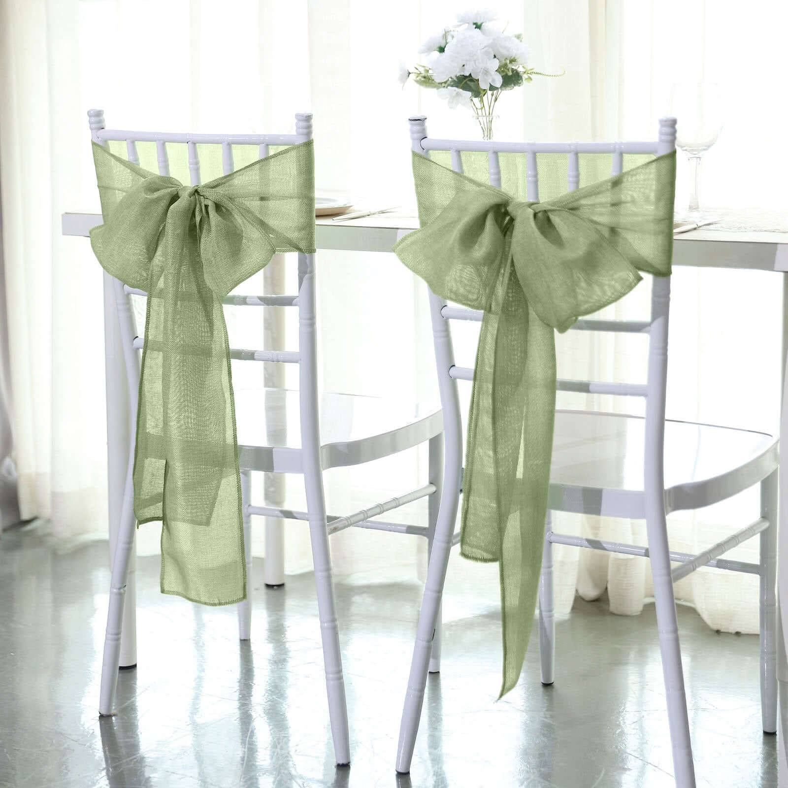 5 Pack Jute Faux Burlap Chair Sashes 6"x108" Sage Green - Boho Chic Linen - Image 7