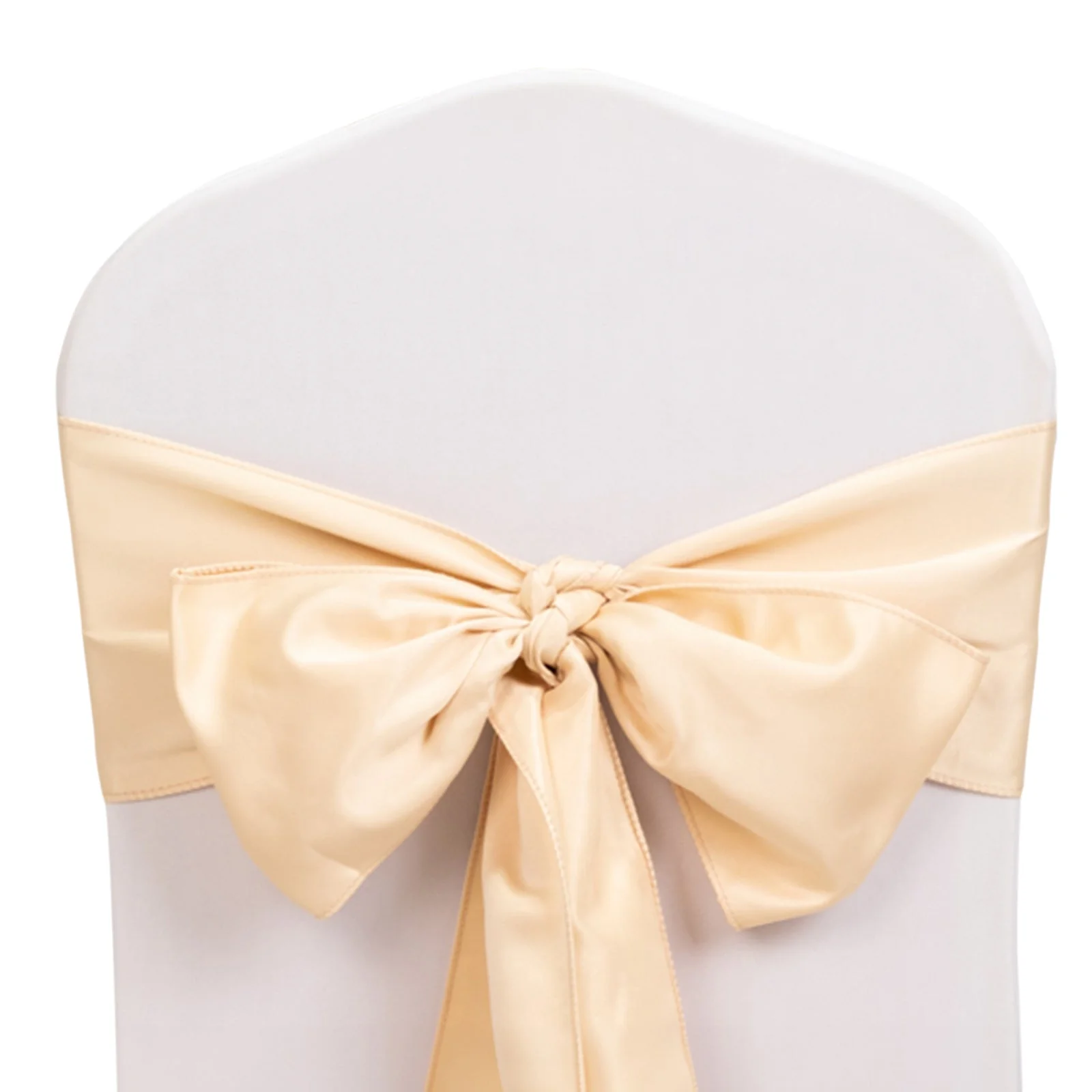 5 Pack Lamour Satin Chair Sashes 6"x106" Beige - Reusable Decorative Bows - Image 3