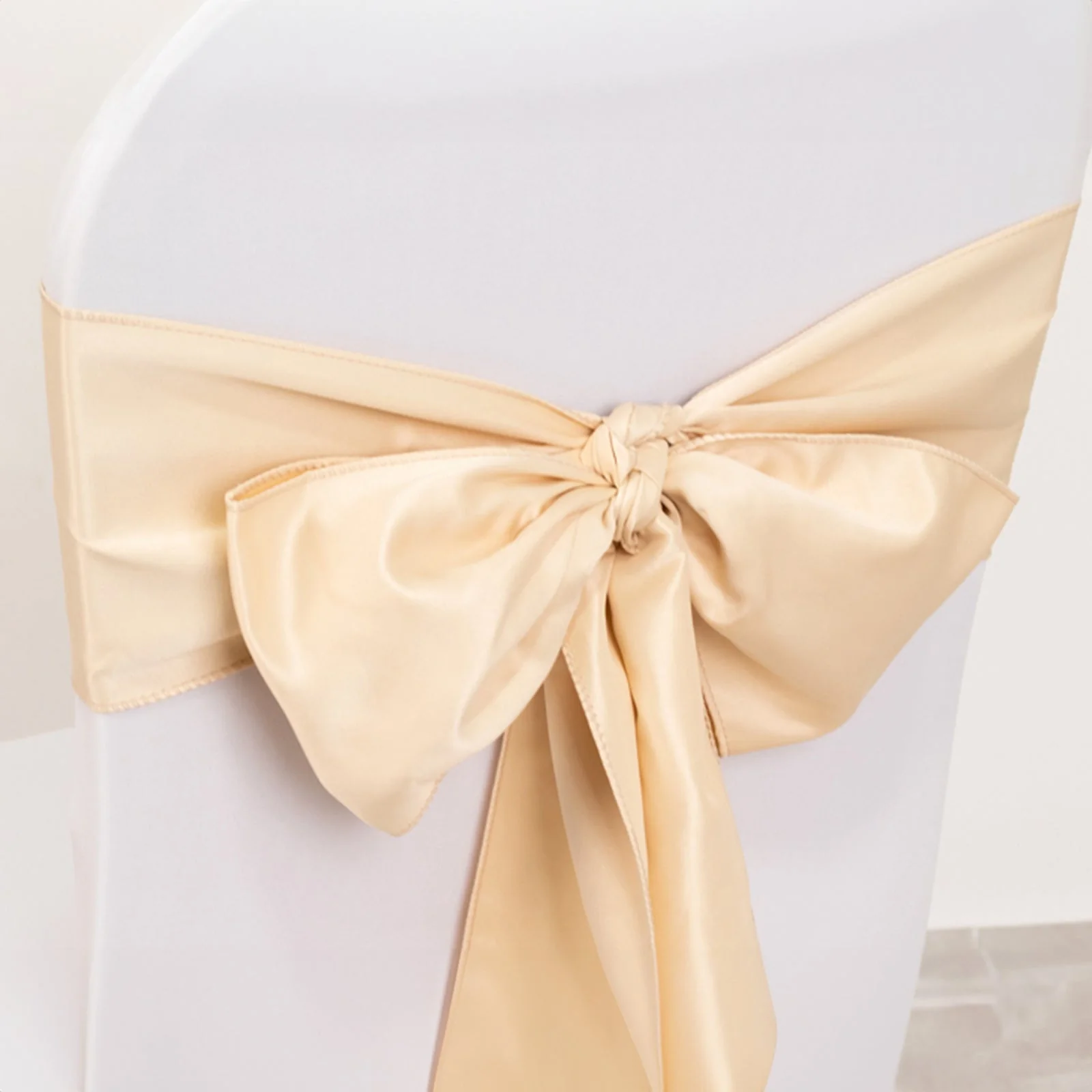 5 Pack Lamour Satin Chair Sashes 6"x106" Beige - Reusable Decorative Bows - Image 8