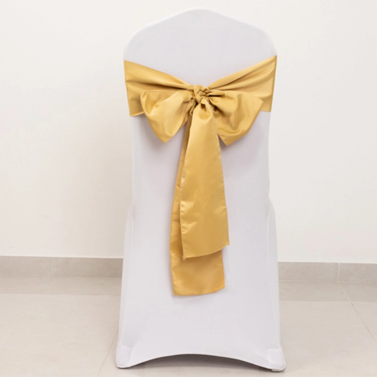 5 Pack Lamour Satin Chair Sashes 6"x106" Champagne - Reusable Decorative Bows - Image 5