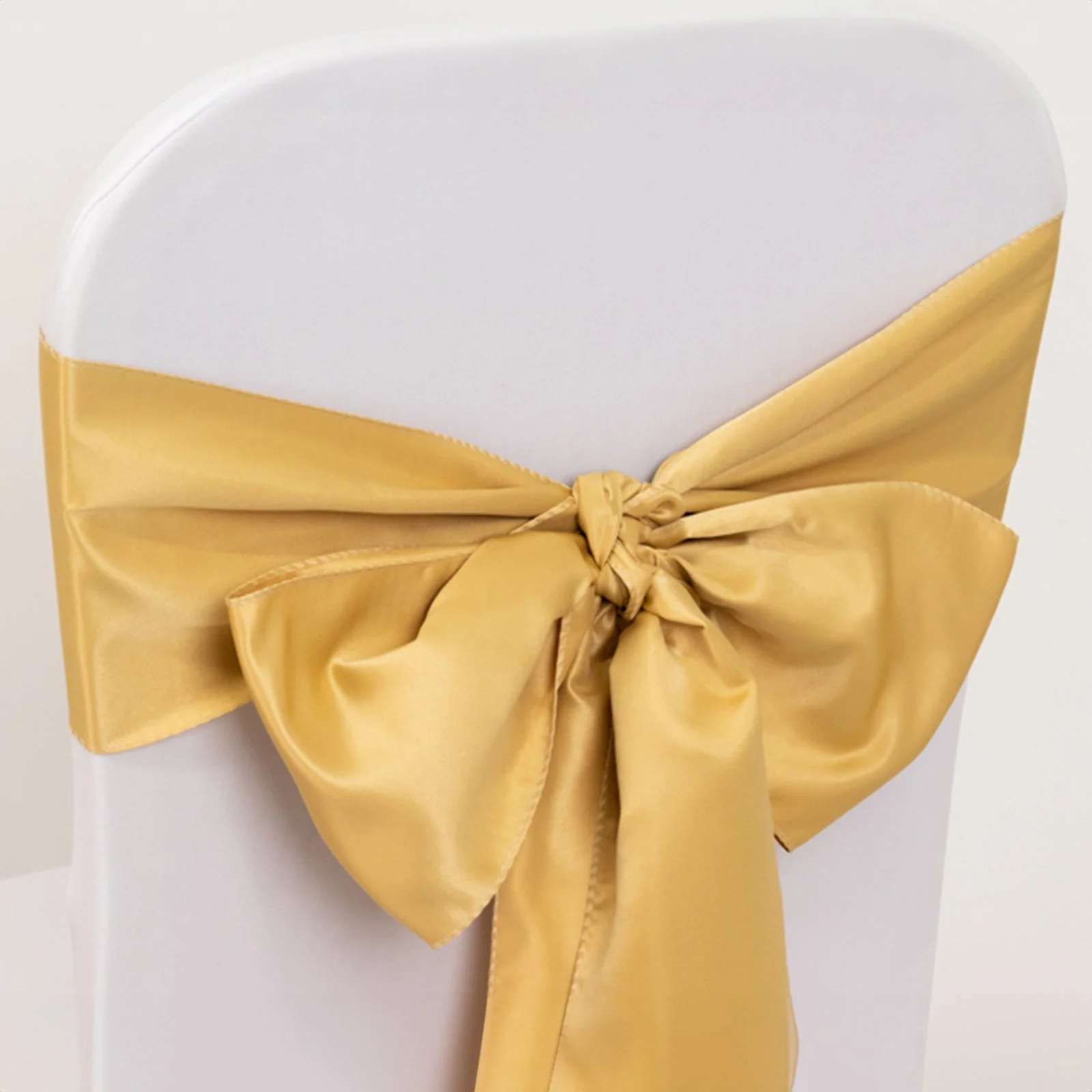 5 Pack Lamour Satin Chair Sashes 6"x106" Champagne - Reusable Decorative Bows - Image 8