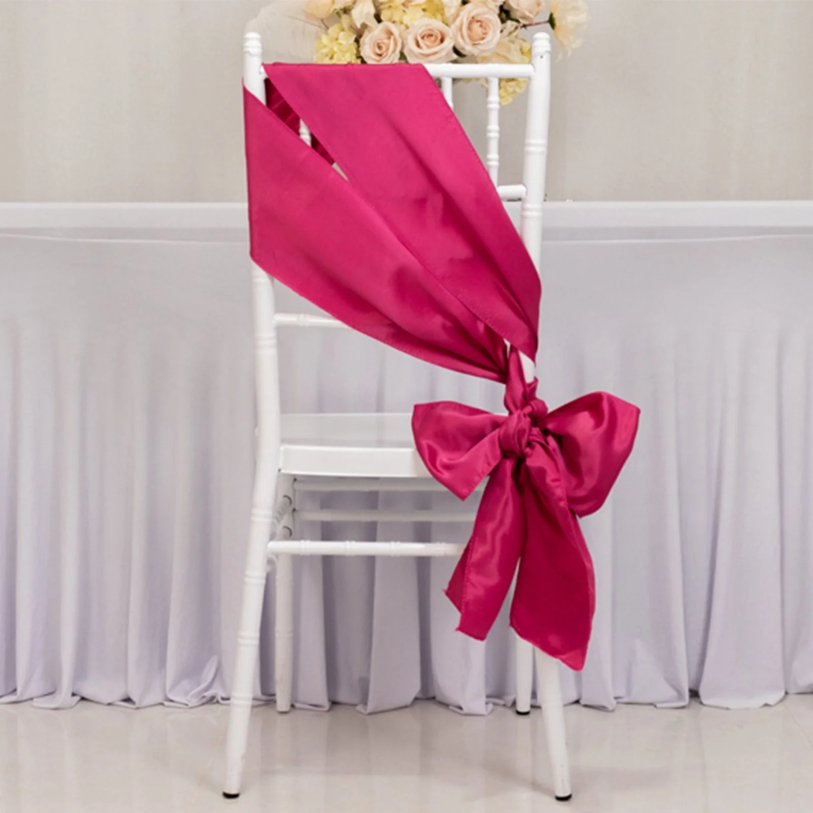5 Pack Lamour Satin Chair Sashes 6"x106" Fuchsia - Reusable Decorative Bows