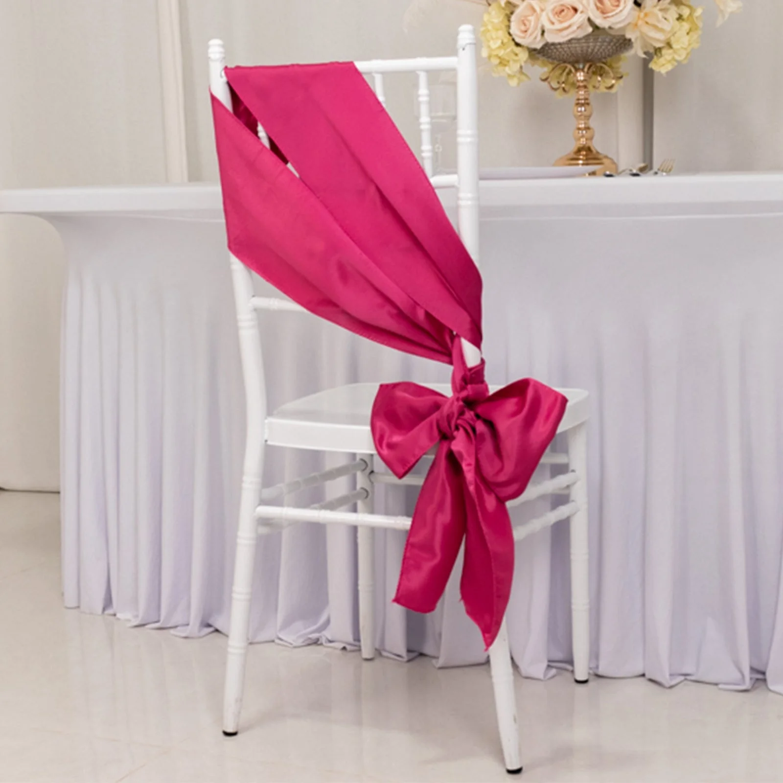 5 Pack Lamour Satin Chair Sashes 6"x106" Fuchsia - Reusable Decorative Bows - Image 4