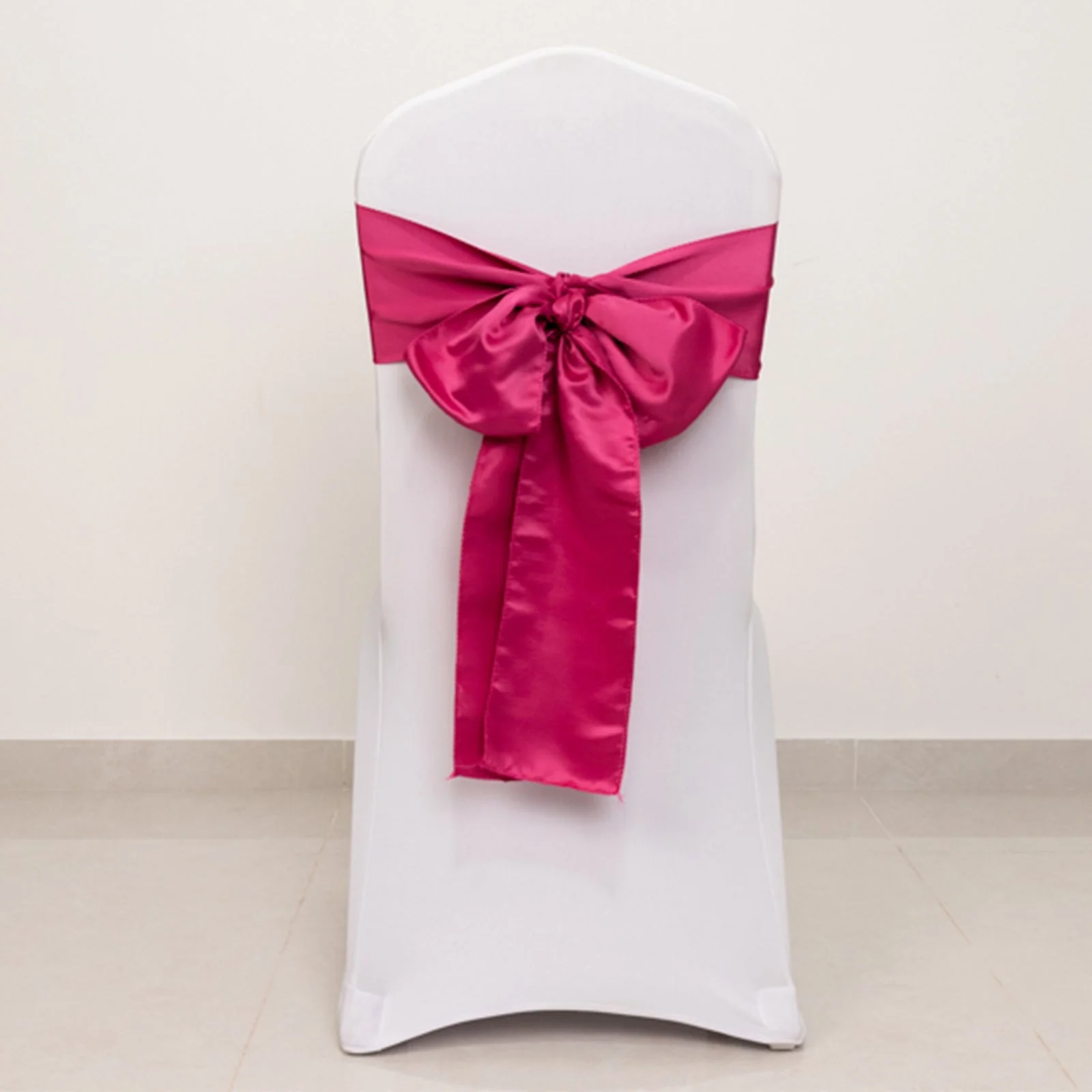 5 Pack Lamour Satin Chair Sashes 6"x106" Fuchsia - Reusable Decorative Bows - Image 5