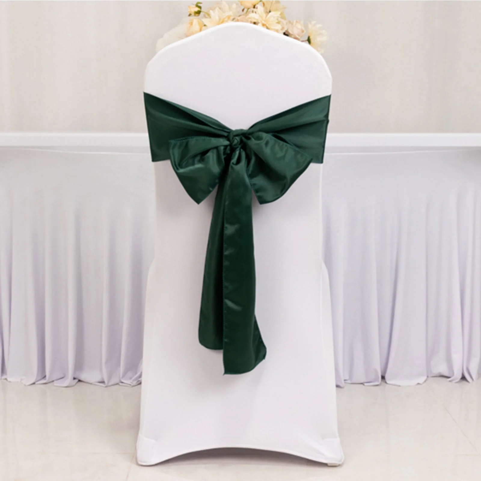 5 Pack Lamour Satin Chair Sashes 6"x106" Hunter Emerald Green - Reusable Decorative Bows - Image 2