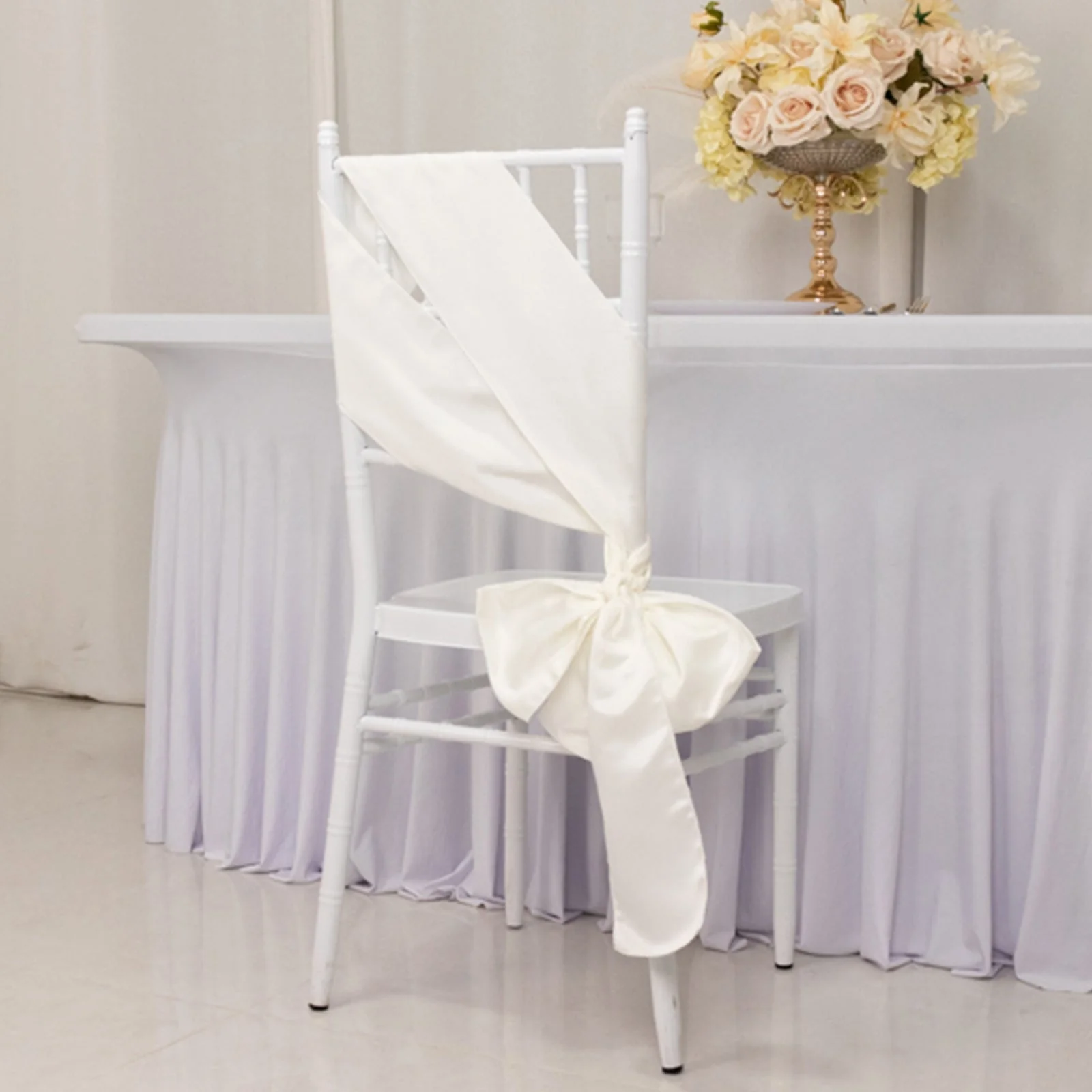 5 Pack Lamour Satin Chair Sashes 6"x106" Ivory - Reusable Decorative Bows - Image 4
