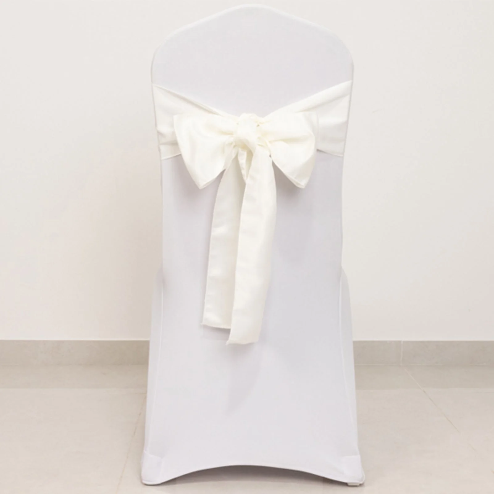 5 Pack Lamour Satin Chair Sashes 6"x106" Ivory - Reusable Decorative Bows - Image 5