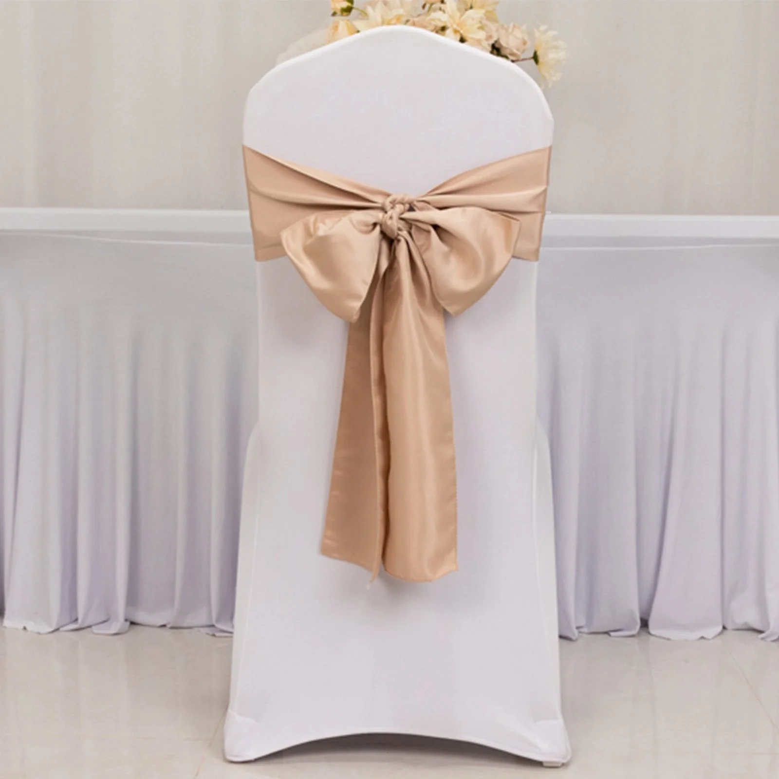 5 Pack Lamour Satin Chair Sashes 6"x106" Nude - Reusable Decorative Bows - Image 2