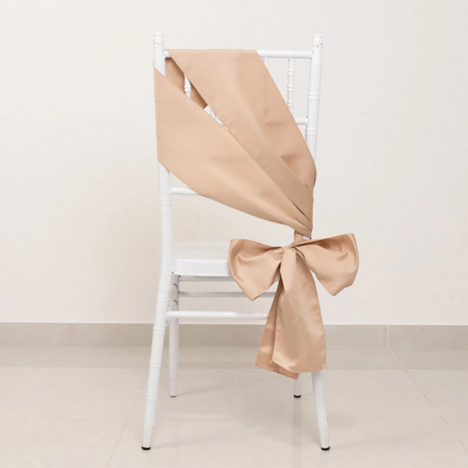 5 Pack Lamour Satin Chair Sashes 6"x106" Nude - Reusable Decorative Bows - Image 5