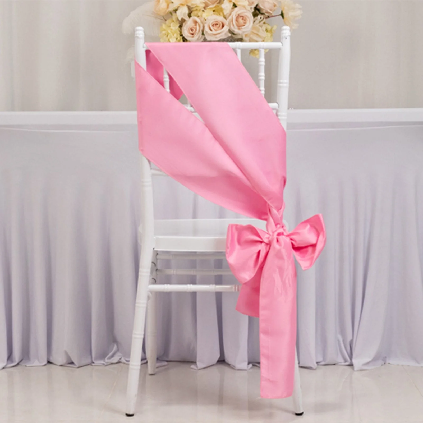 5 Pack Lamour Satin Chair Sashes 6"x106" Pink - Reusable Decorative Bows
