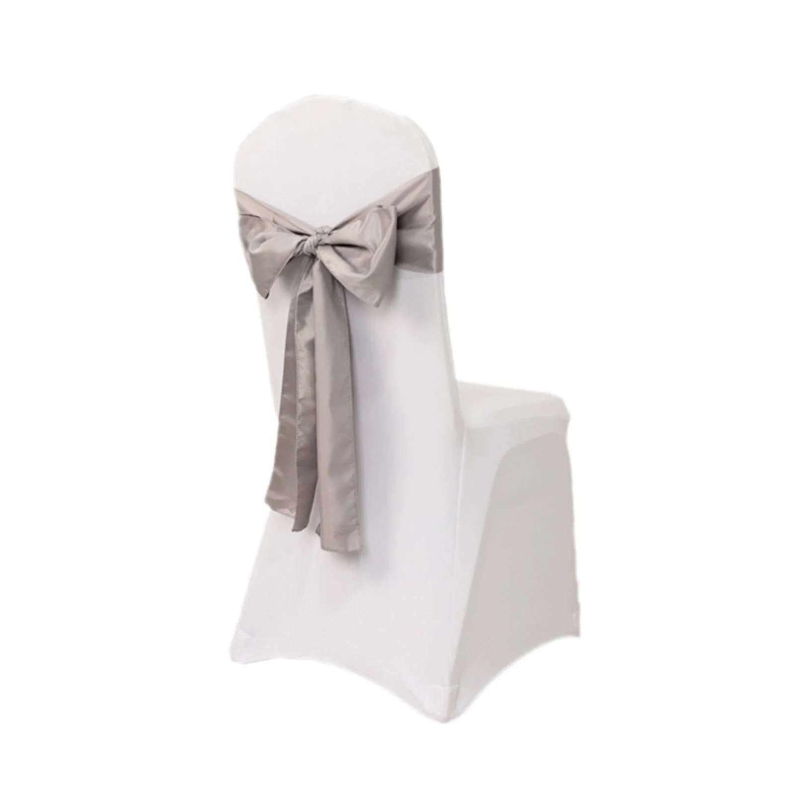 5 Pack Lamour Satin Chair Sashes 6"x106" Silver - Reusable Decorative Bows - Image 6