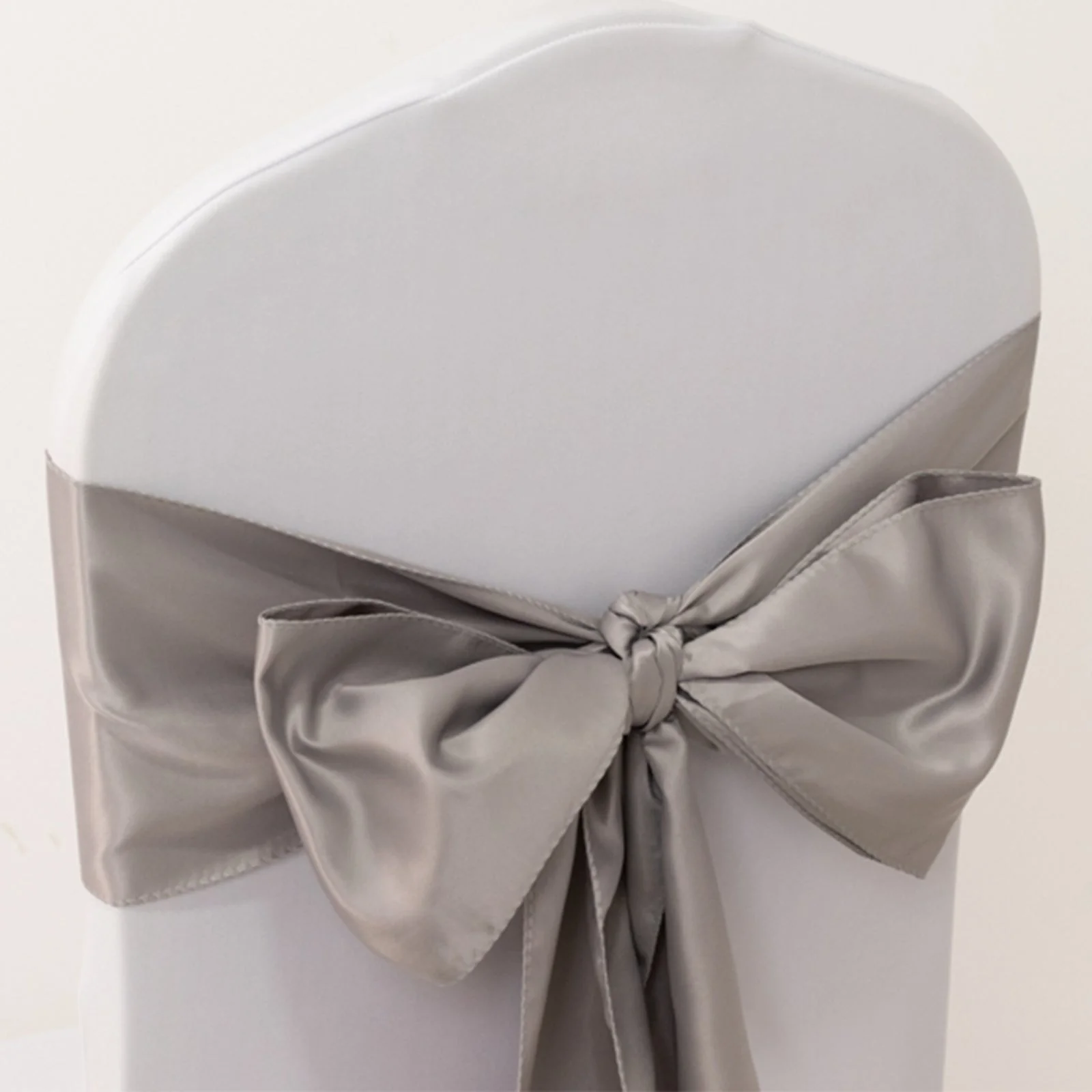 5 Pack Lamour Satin Chair Sashes 6"x106" Silver - Reusable Decorative Bows - Image 8