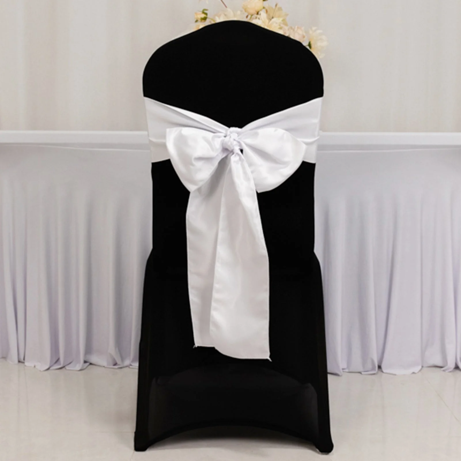 5 Pack Lamour Satin Chair Sashes 6"x106" White - Stylish Reusable Decorative Bows for Events - Image 2