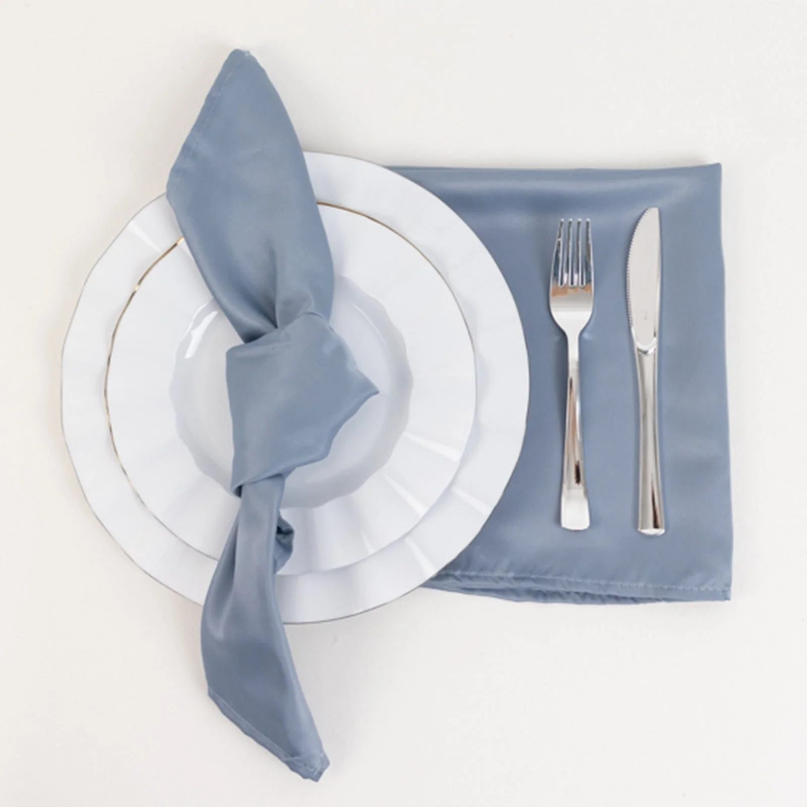 5 Pack Lamour Satin Napkins 20"x20" Dusty Blue - Soft Matte Textured Dinner Napkins - Image 4