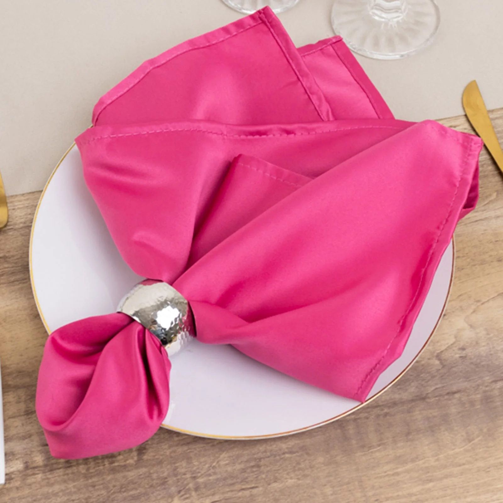 5 Pack Lamour Satin Napkins 20"x20" Fuchsia - Soft Matte Textured Dinner Napkins - Image 6