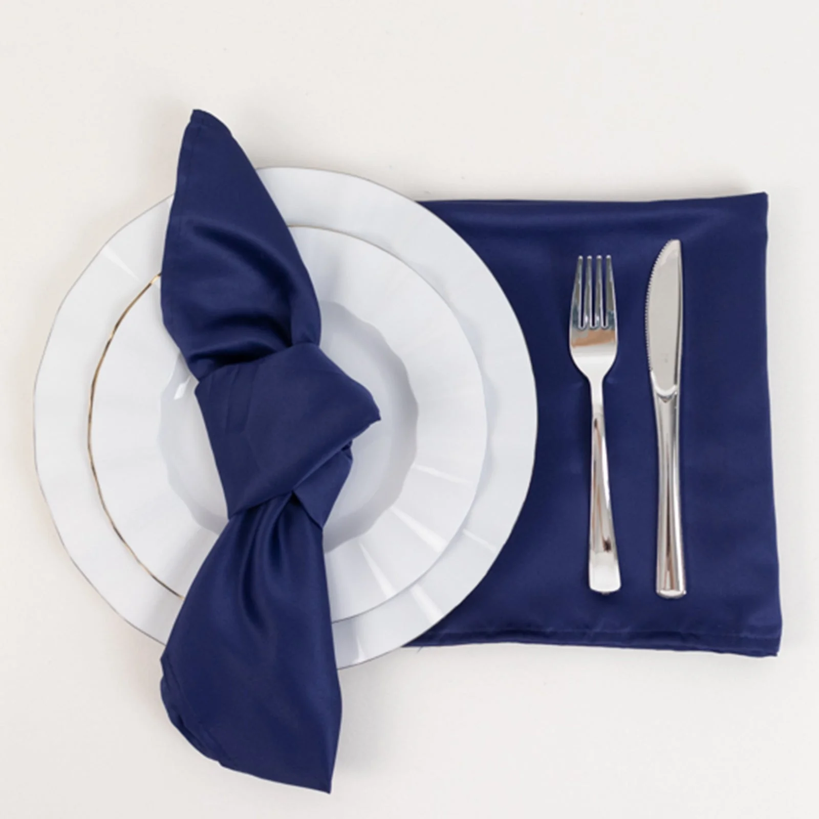 5 Pack Lamour Satin Napkins 20"x20" Navy Blue - Soft Matte Textured Dinner Napkins - Image 4