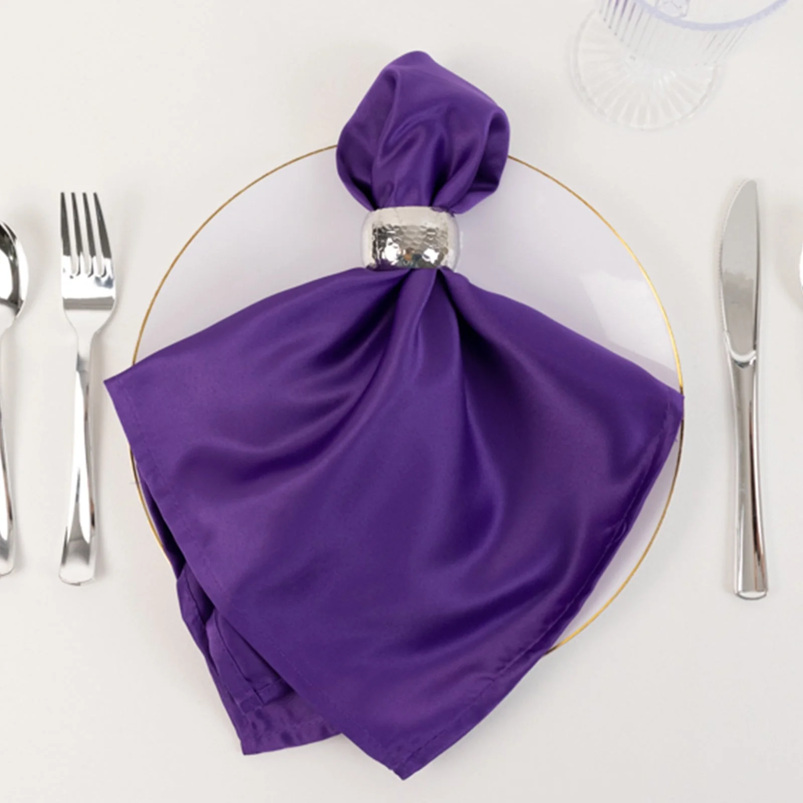 5 Pack Lamour Satin Napkins 20"x20" Purple - Soft Matte Textured Dinner Napkins