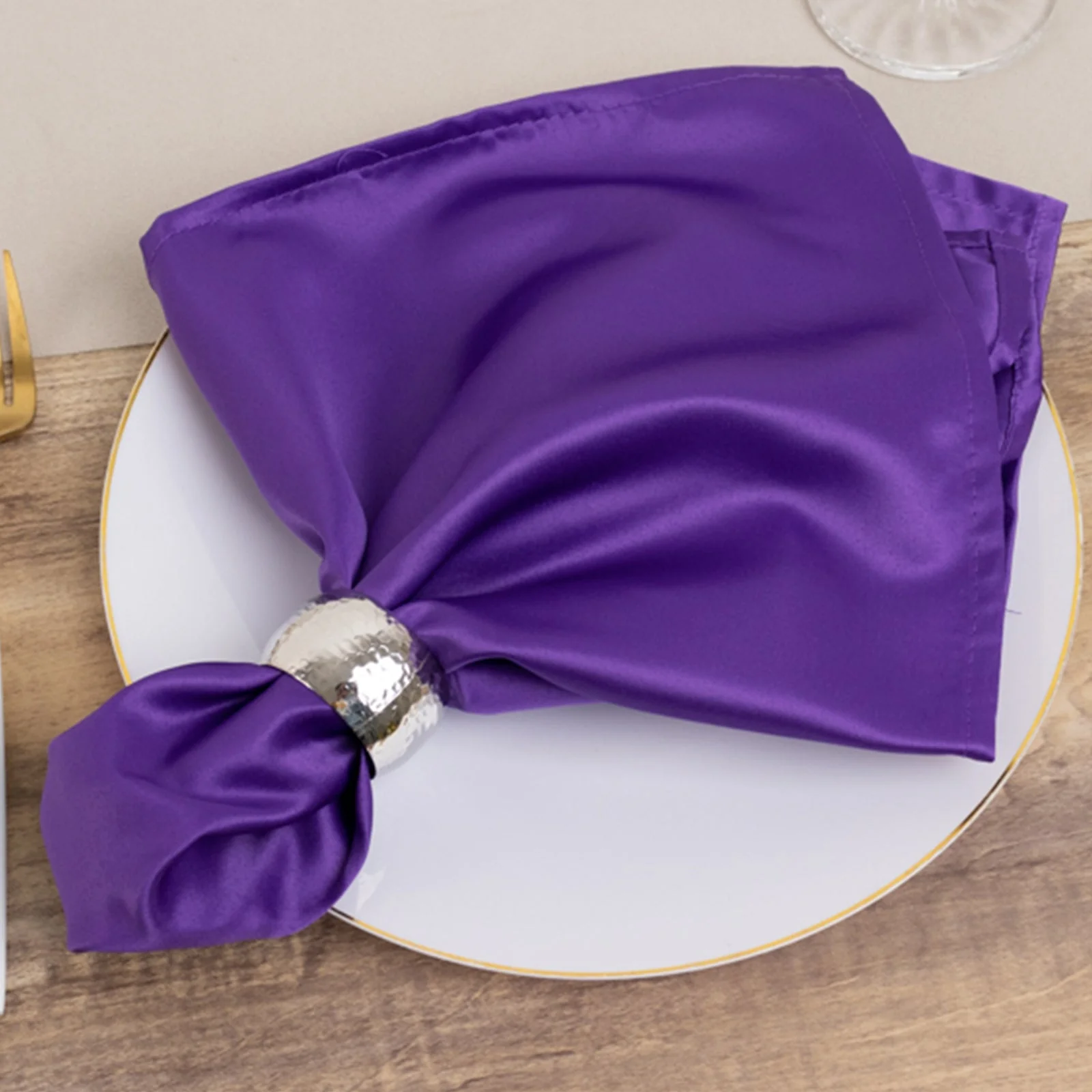 5 Pack Lamour Satin Napkins 20"x20" Purple - Soft Matte Textured Dinner Napkins - Image 6