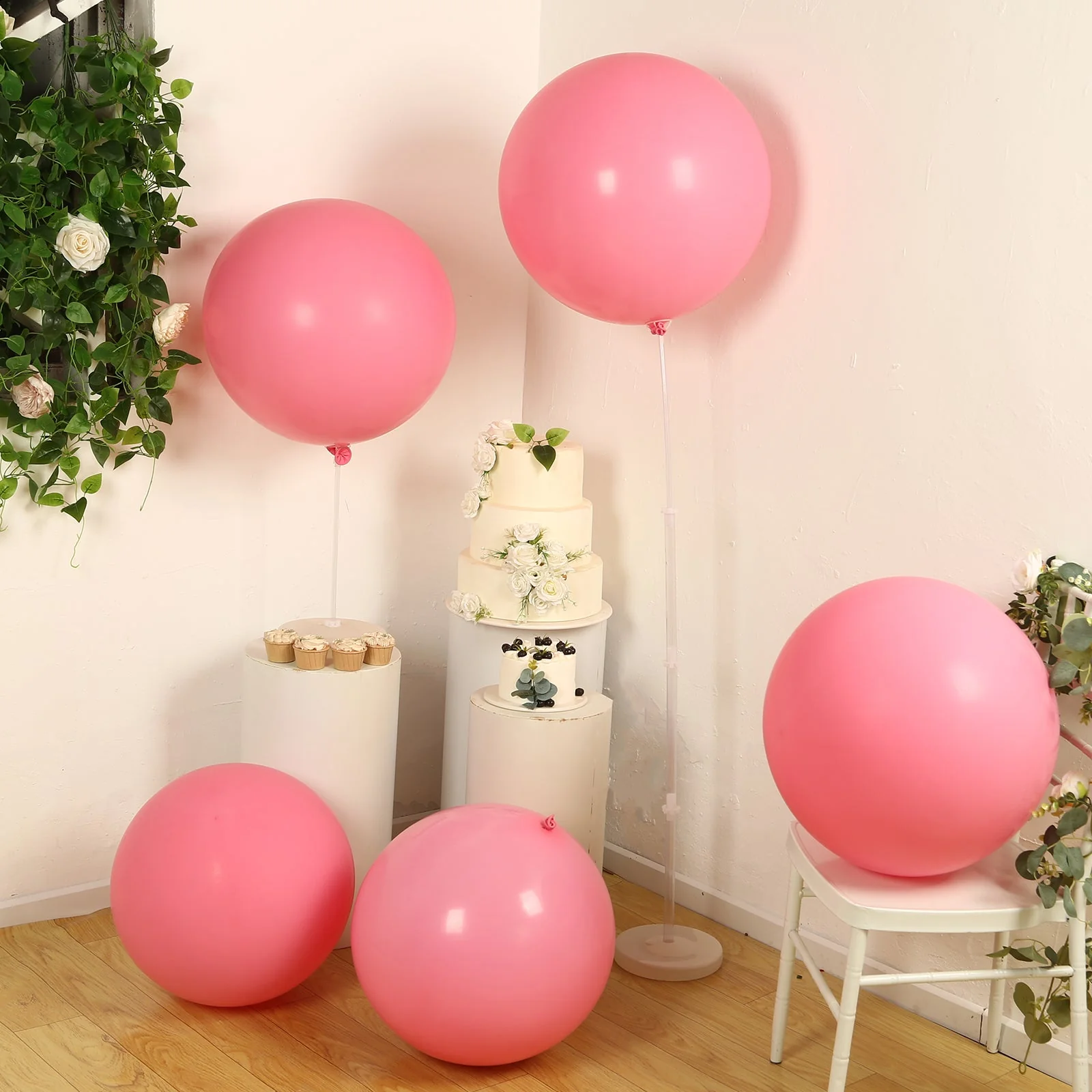 5 Pack Large Matte Pastel Pink Biodegradable Balloons, Round Eco-friendly Thickened Latex Party Balloons - 36" - Image 6