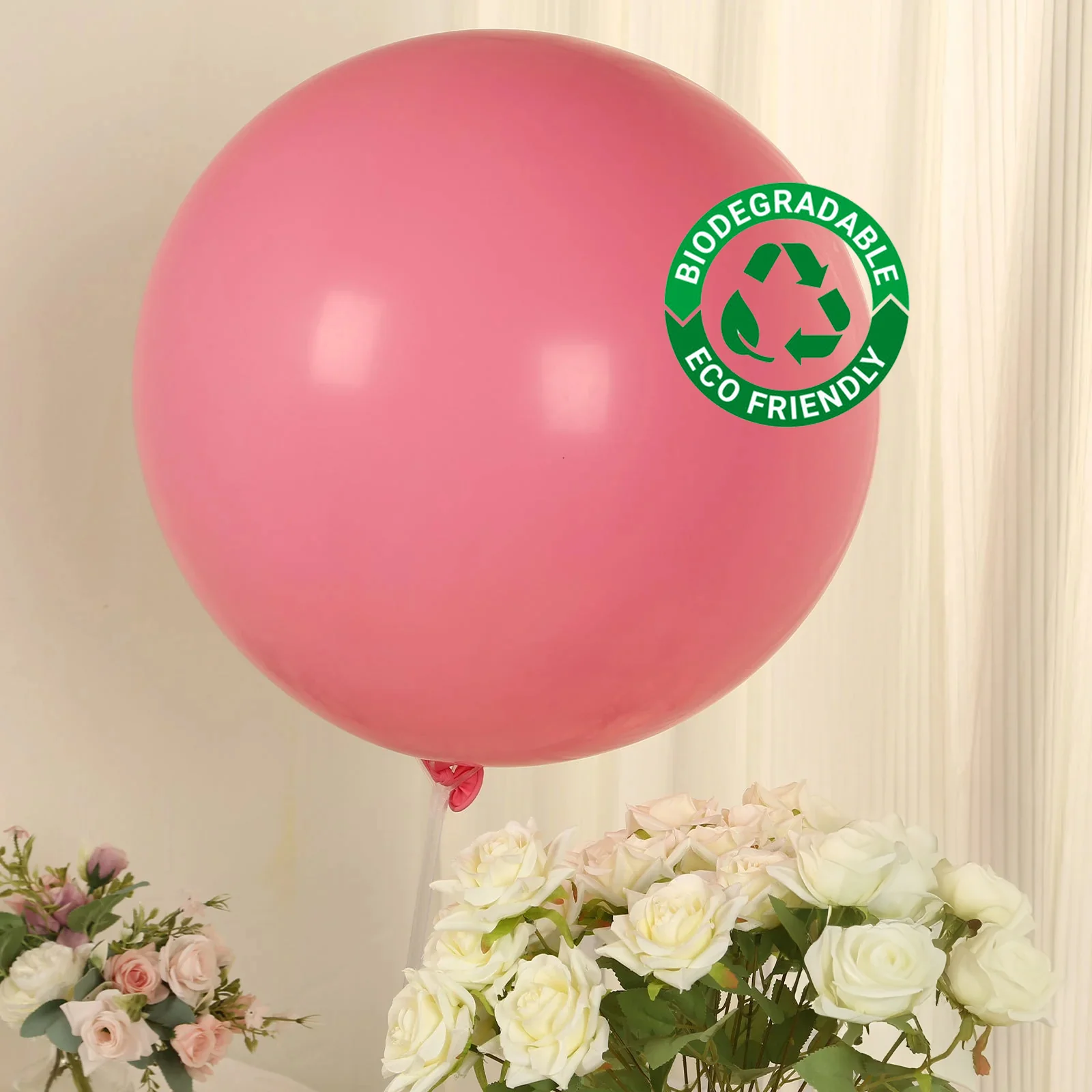 5 Pack Large Matte Pastel Pink Biodegradable Balloons, Round Eco-friendly Thickened Latex Party Balloons - 36" - Image 9