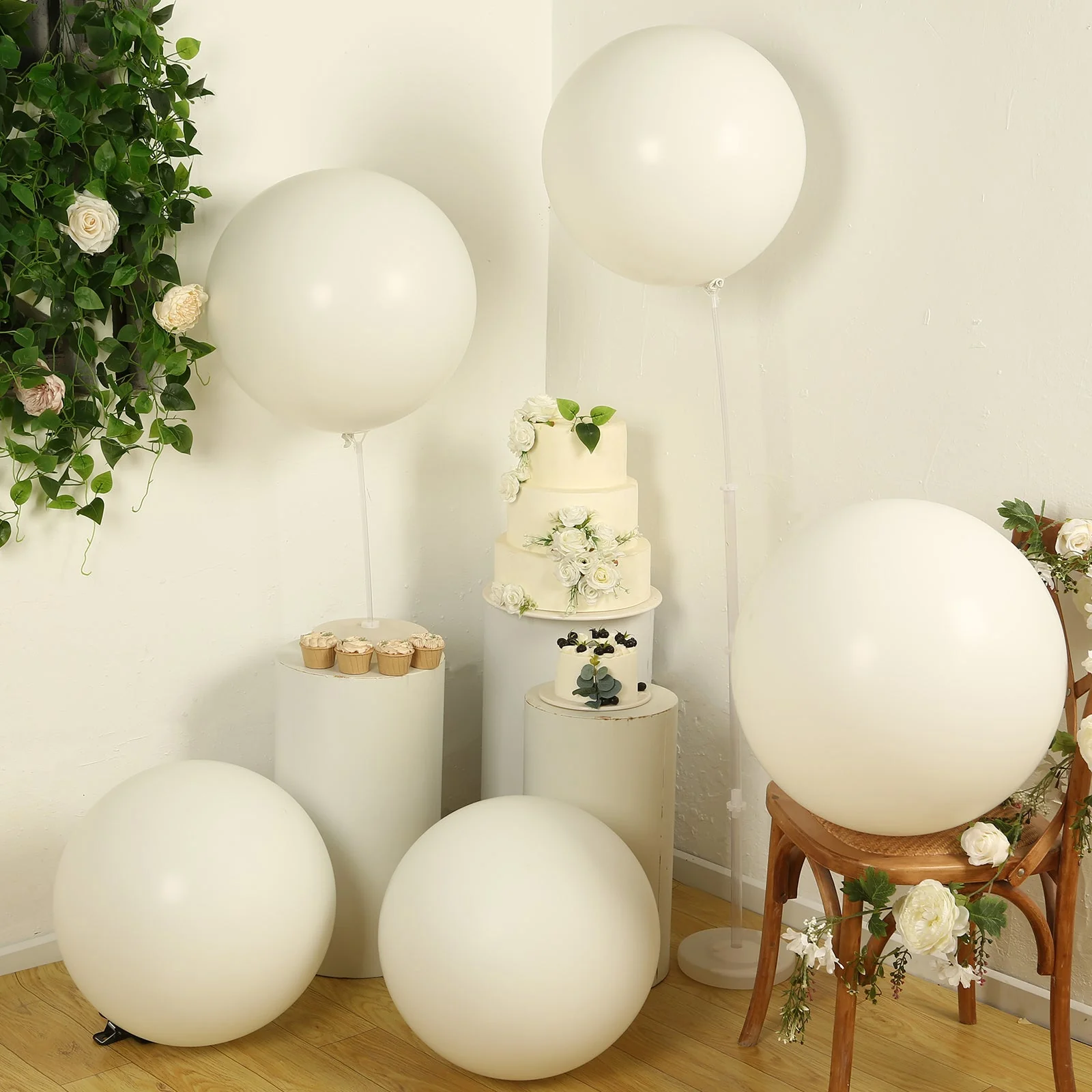 5 Pack Large Off White Biodegradable Balloons, Eco-friendly Thickened Extra Strong Latex Helium Party Balloons - 36" - Image 4