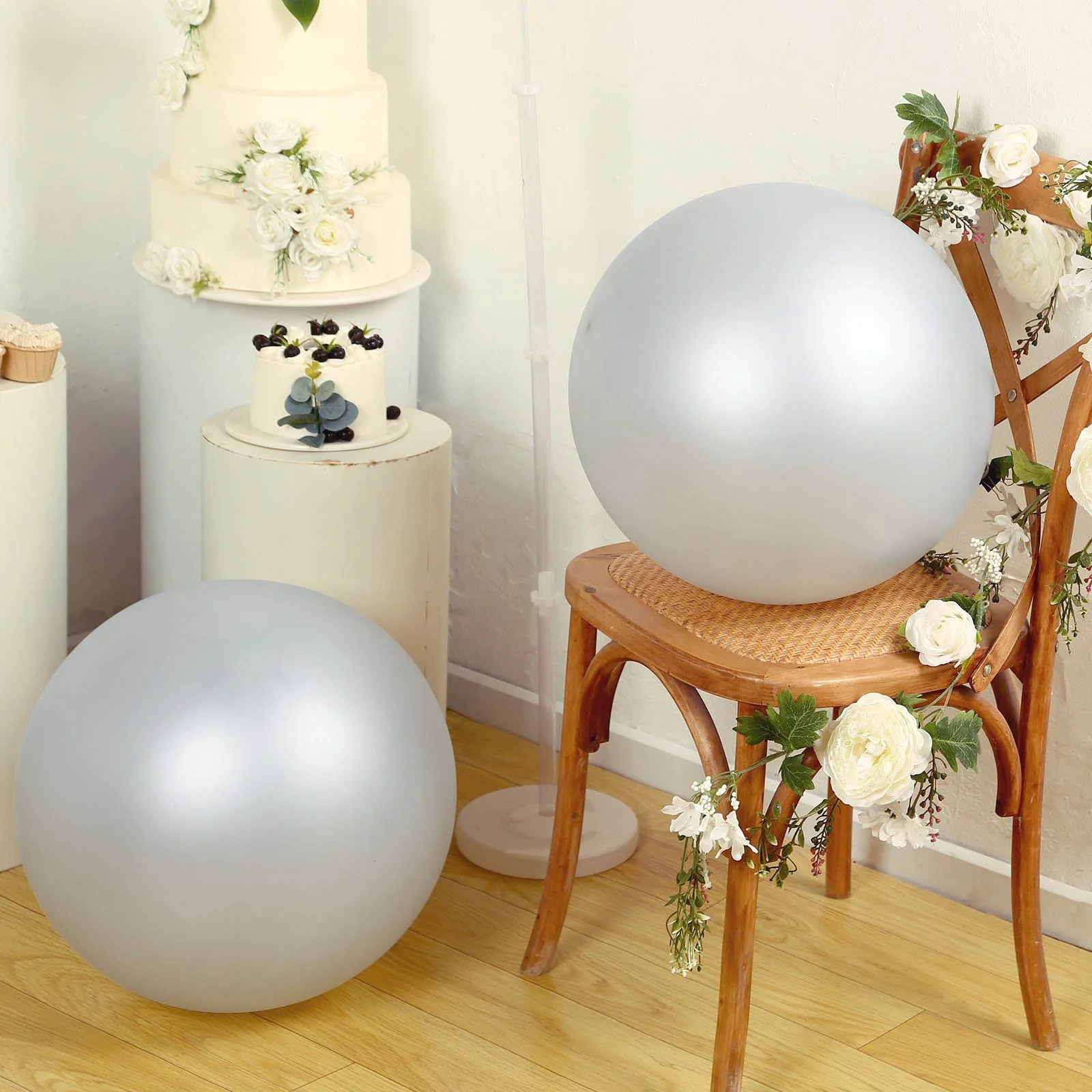 5 Pack Large Silver Biodegradable Balloons, Eco-friendly Thickened Extra Strong Latex Helium Party Balloons - 36" - Image 2