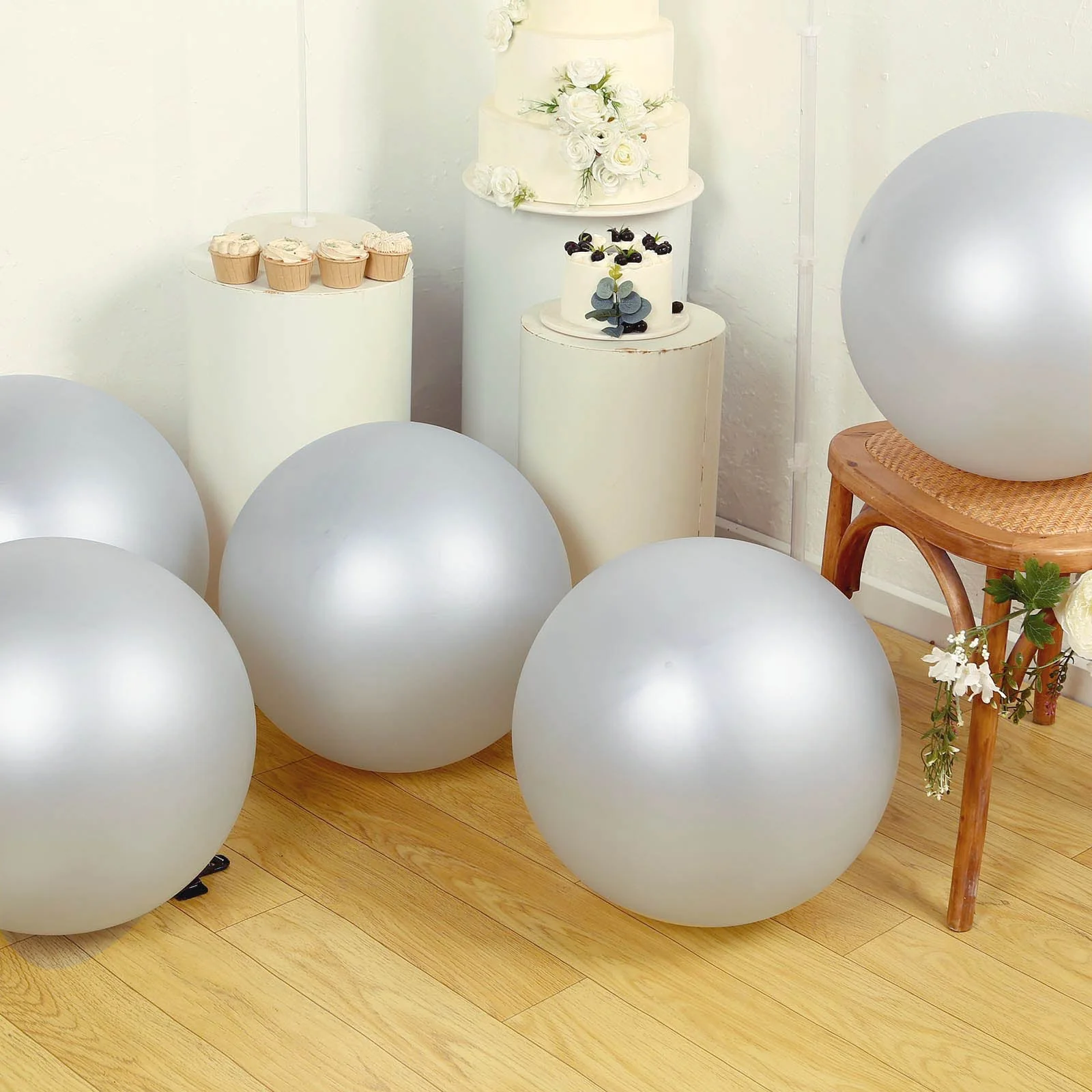 5 Pack Large Silver Biodegradable Balloons, Eco-friendly Thickened Extra Strong Latex Helium Party Balloons - 36" - Image 4