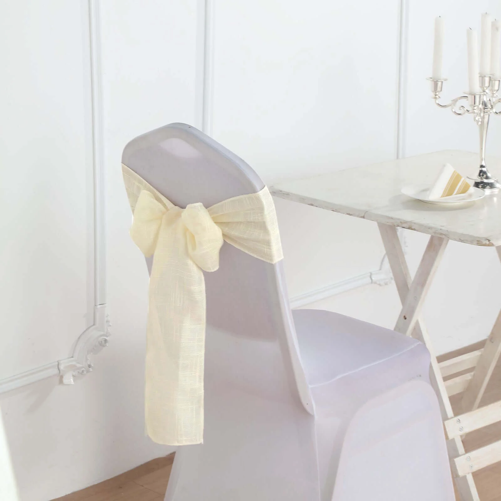 5 Pack Linen Chair Sashes 6"x108" Ivory Slubby Textured - Wrinkle-Resistant Design for Events - Image 2