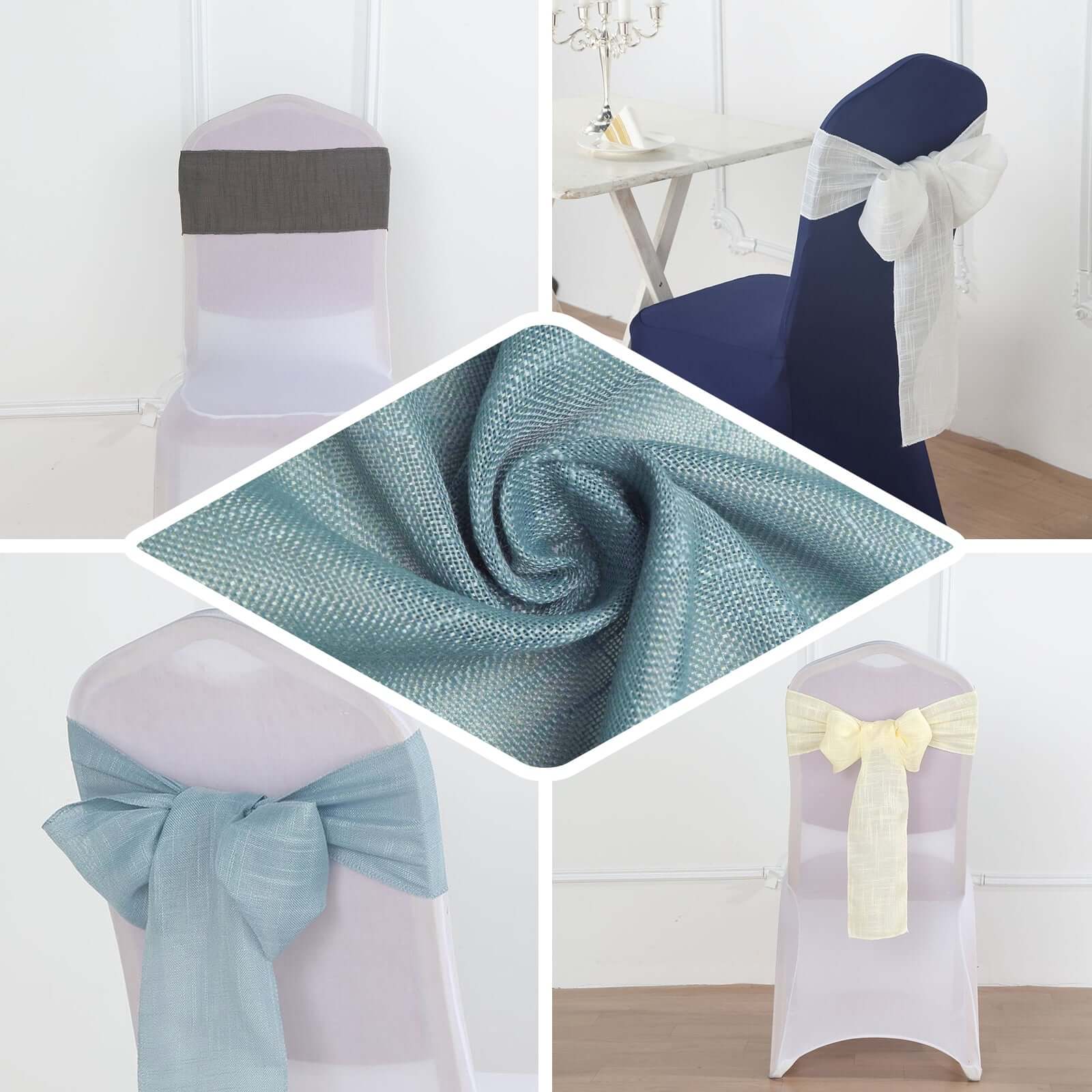 5 Pack Linen Chair Sashes 6"x108" Ivory Slubby Textured - Wrinkle-Resistant Design for Events - Image 4