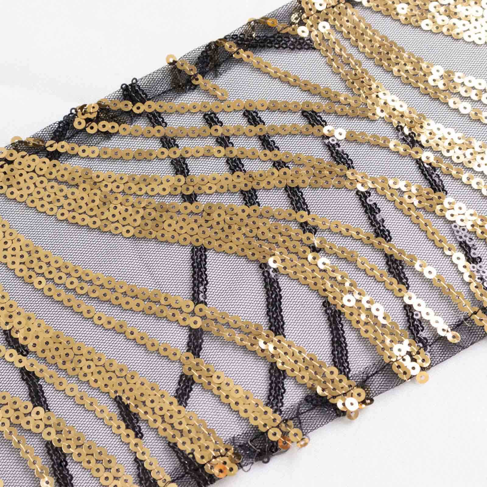 5 Pack Mesh Chair Sashes Black/Gold Wave 6"x88" with Embroidered Sequins - Refined Decorative Design for Events - Image 7