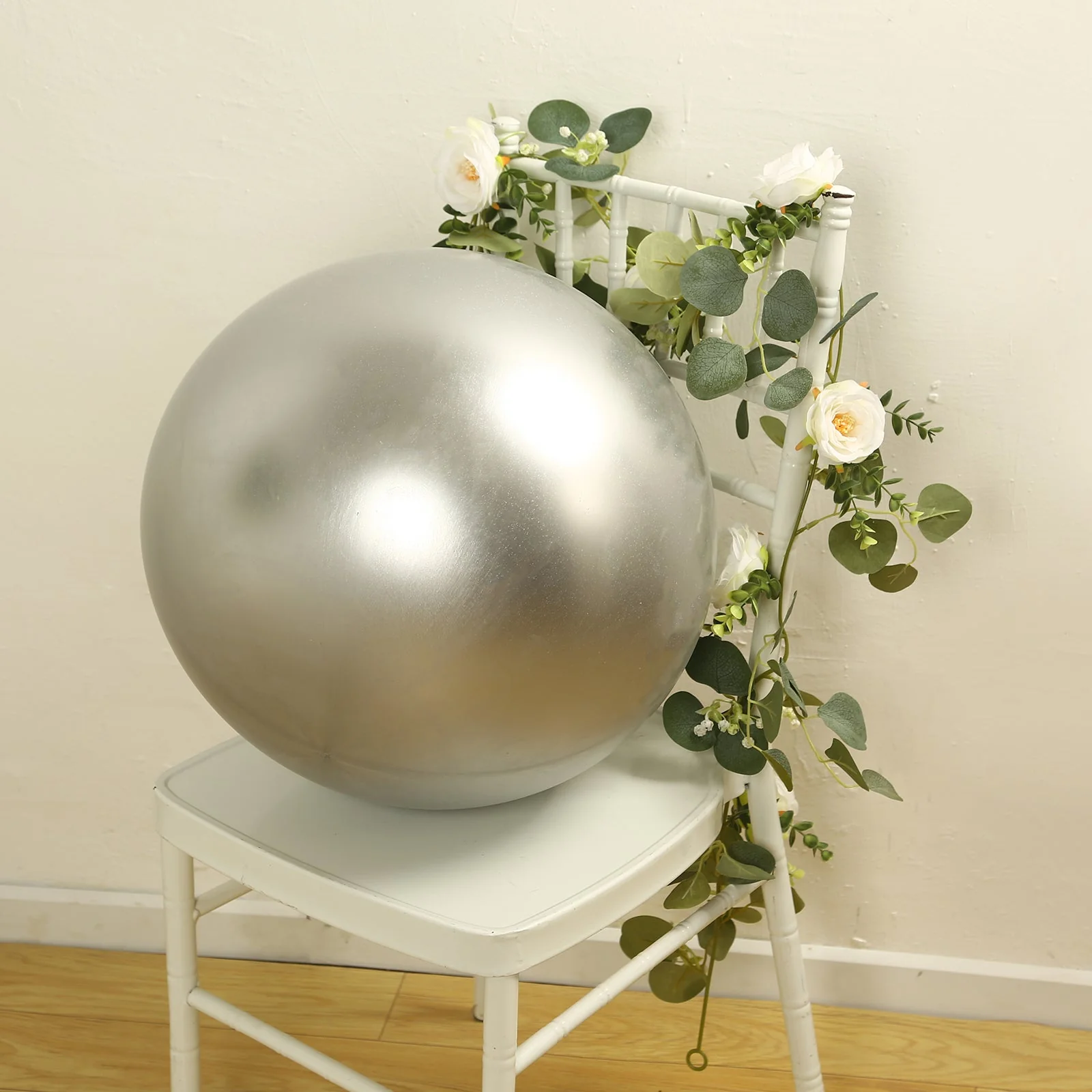 5 Pack Metallic Chrome Silver Biodegradable Balloons, Large Round Eco-friendly Thickened Latex Party Balloons - 36" - Image 2