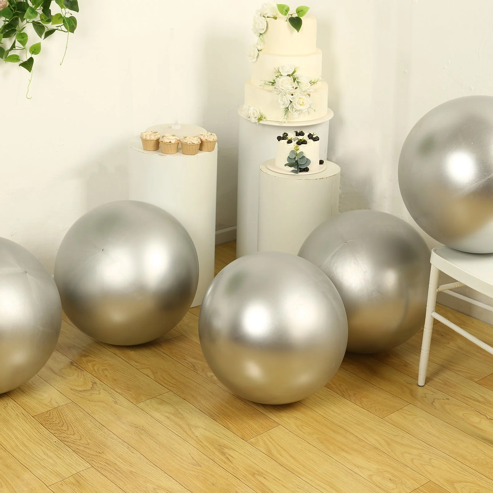 5 Pack Metallic Chrome Silver Biodegradable Balloons, Large Round Eco-friendly Thickened Latex Party Balloons - 36" - Image 6