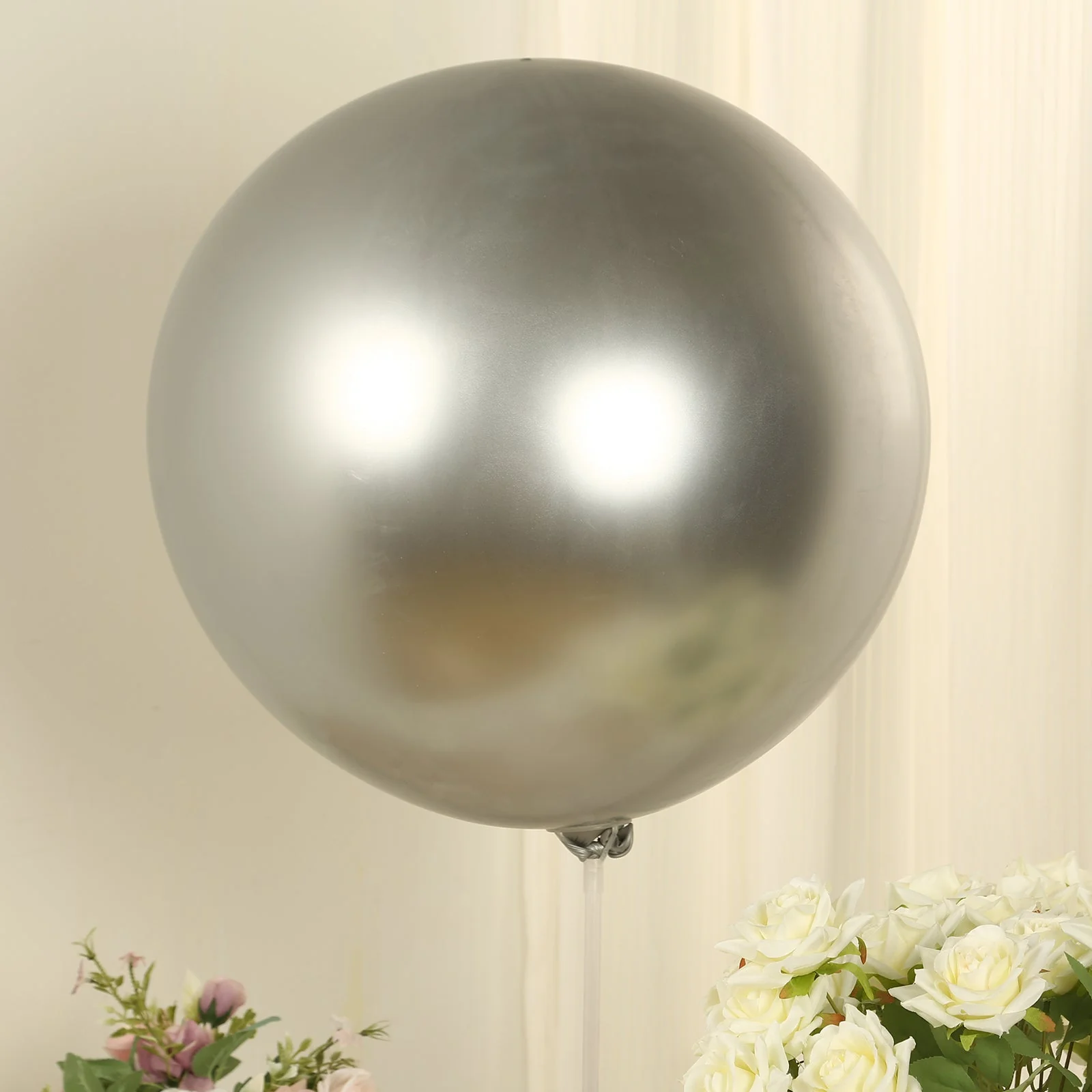 5 Pack Metallic Chrome Silver Biodegradable Balloons, Large Round Eco-friendly Thickened Latex Party Balloons - 36" - Image 8