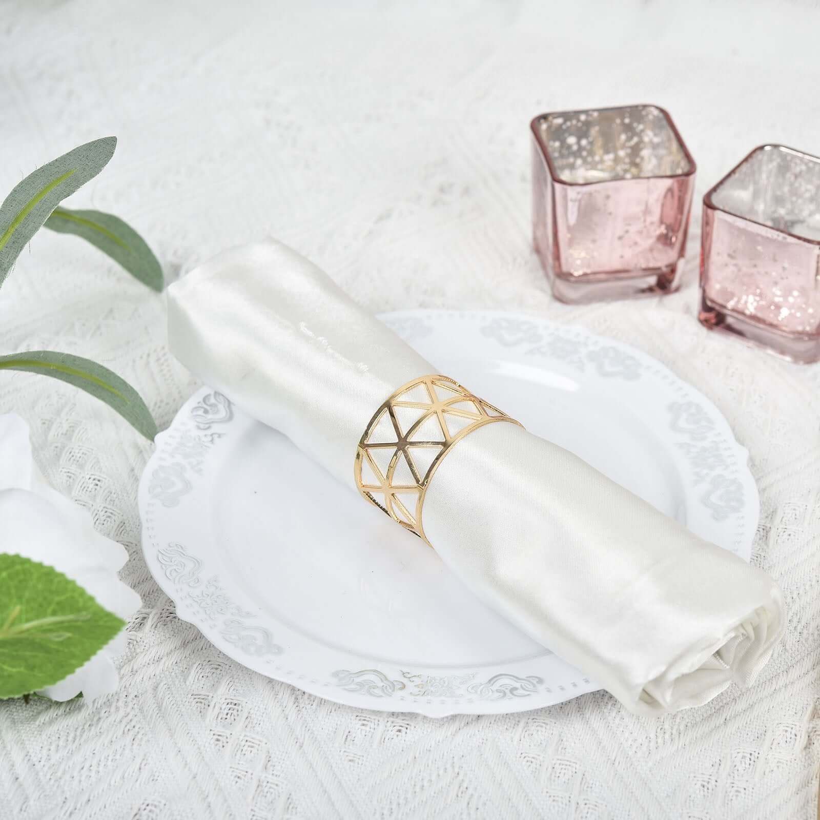 5 Pack Metallic Gold Geometric Napkin Rings, Paper Napkin Holders - Image 8