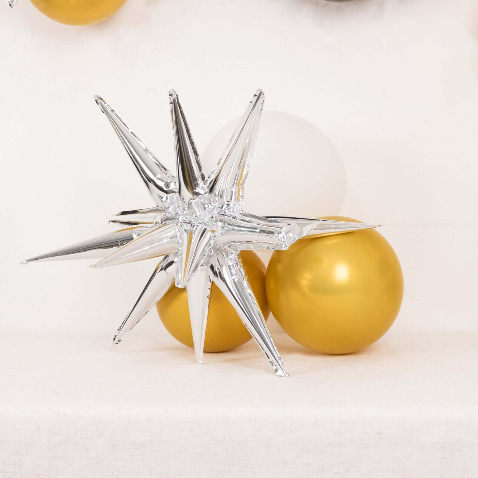 5 Pack Metallic Silver 14-Point Star Explosion Foil Balloons, Fireworks Starburst Shaped Mylar Party Balloons 22" - Image 7