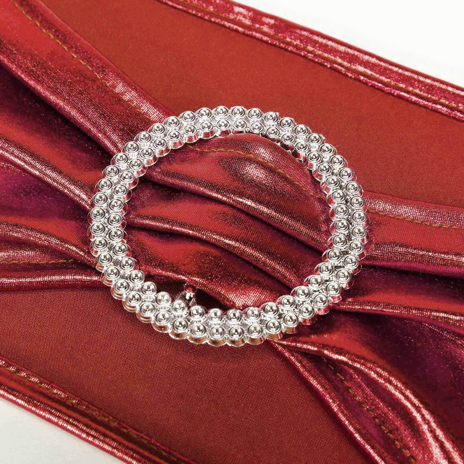 5 Pack Metallic Spandex Chair Sashes Burgundy - Durable Stretch Chair Bands With Round Diamond Buckles - Image 6