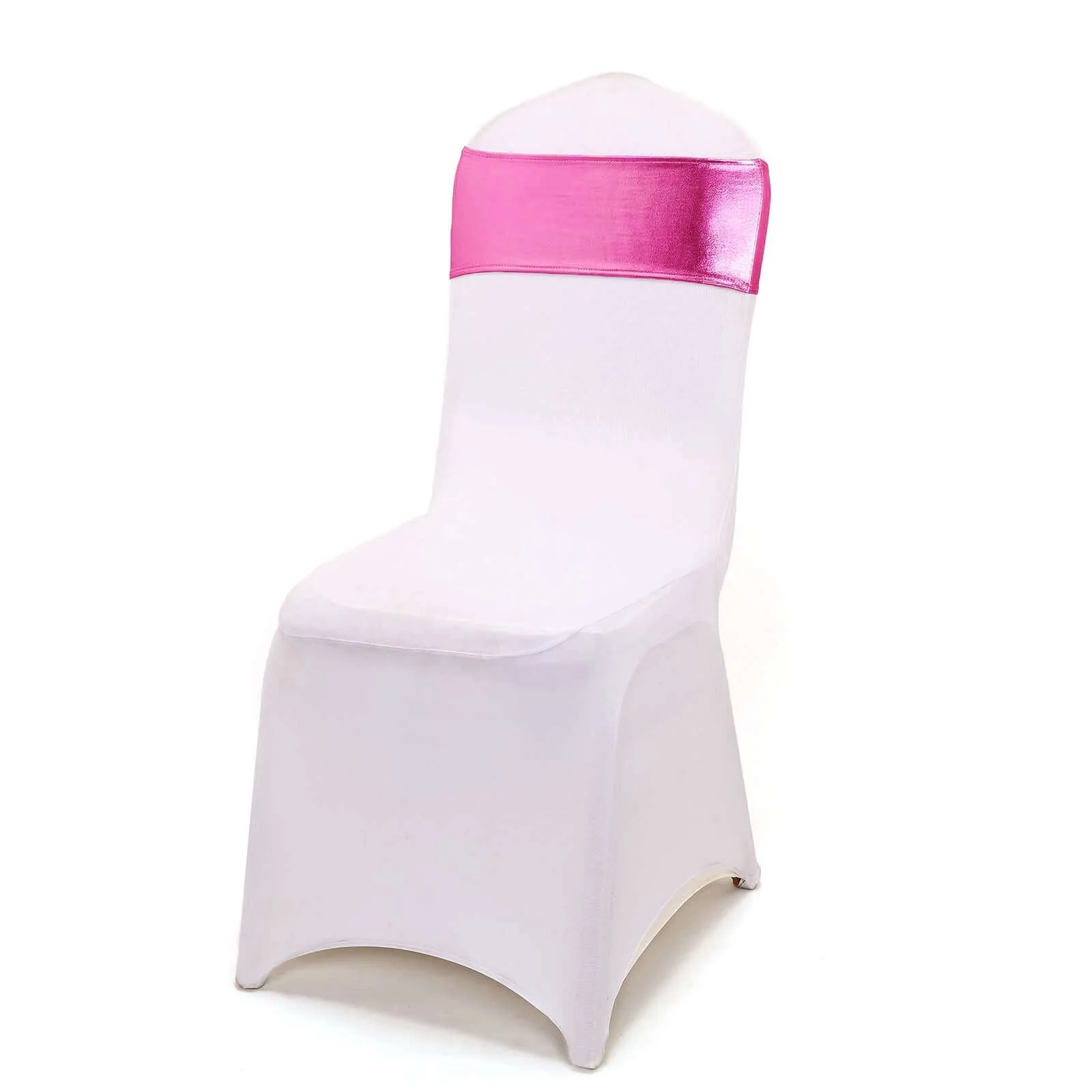 5 Pack Metallic Spandex Chair Sashes Fuchsia - Durable Stretch Chair Bands With Round Diamond Buckles - Image 12