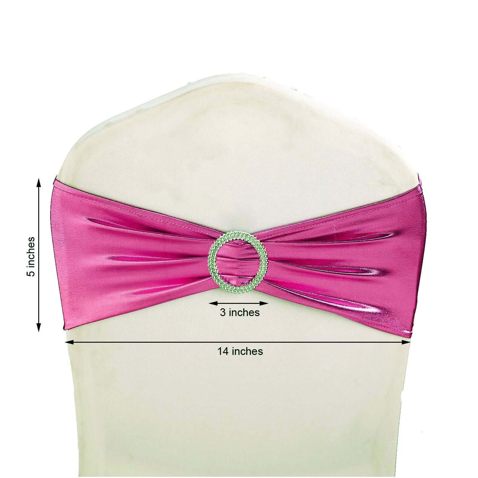 5 Pack Metallic Spandex Chair Sashes Fuchsia - Durable Stretch Chair Bands With Round Diamond Buckles - Image 3