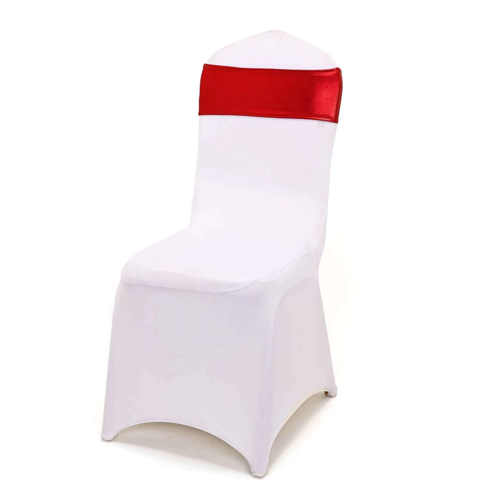 5 Pack Metallic Spandex Chair Sashes Red - Durable Stretch Chair Bands With Round Diamond Buckles - Image 13