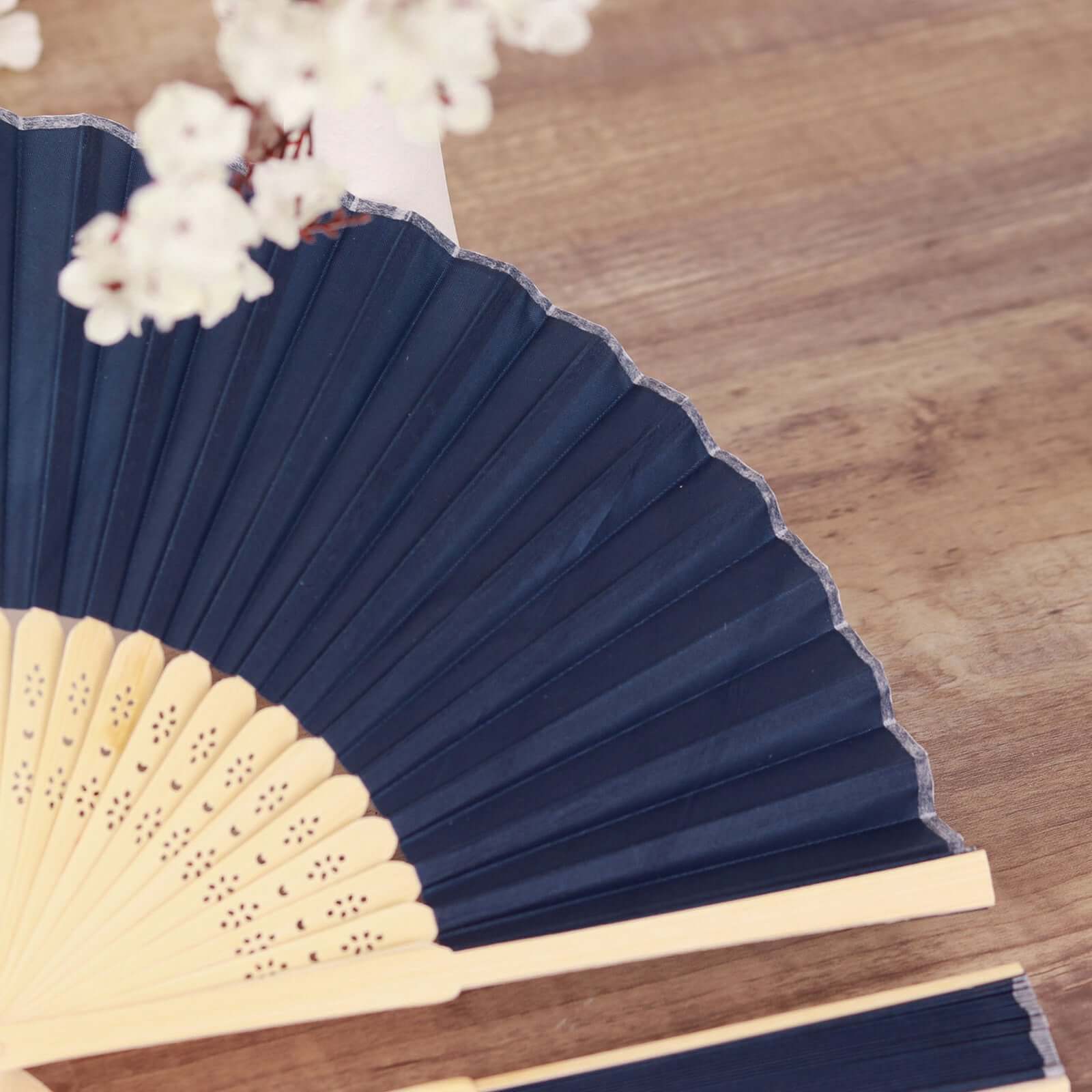 5 Pack Navy Blue Asian Silk Folding Fans Party Favors, Oriental Folding Fan Favors - Image 2