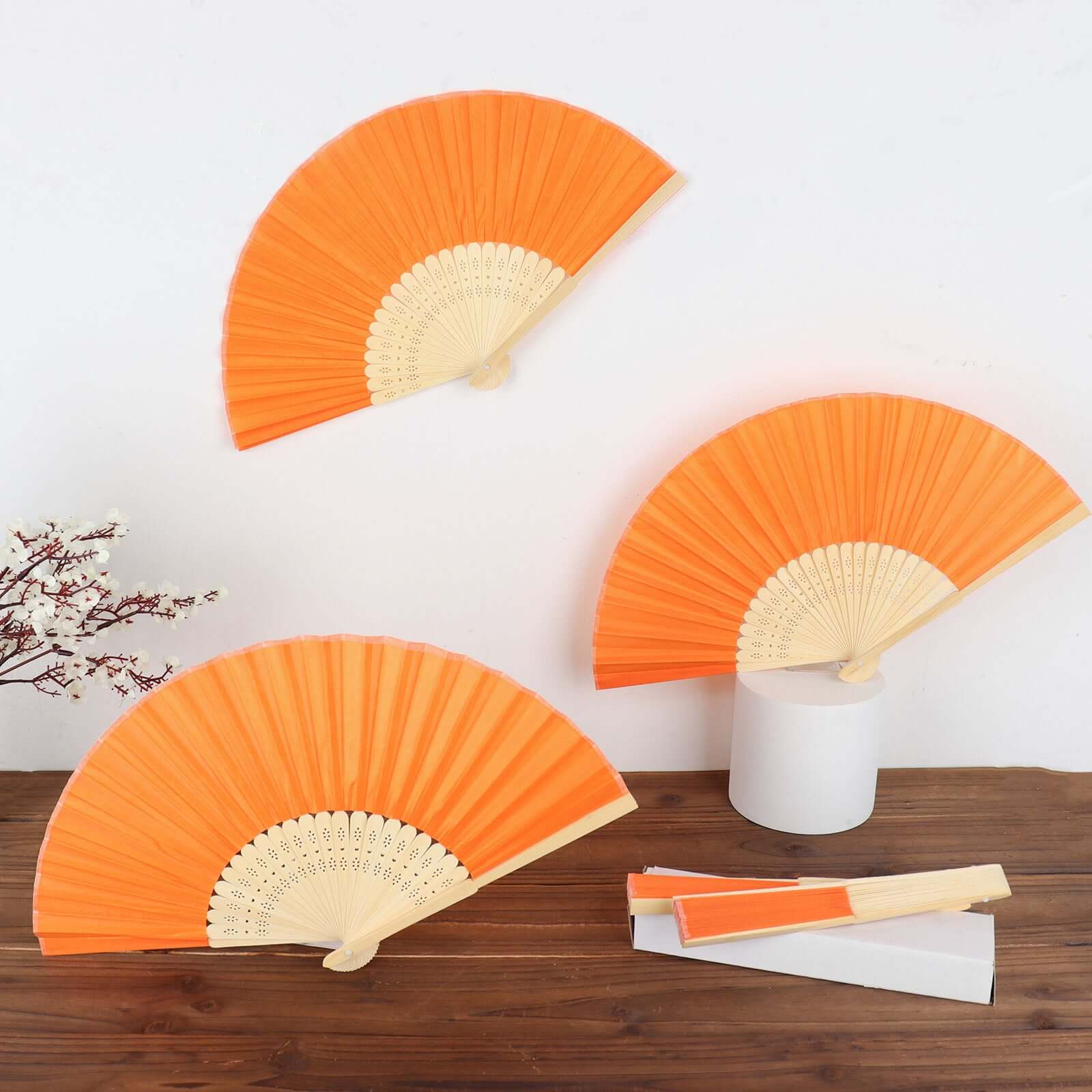 5 Pack Orange Asian Silk Folding Fans Party Favors, Oriental Folding Fan Favors - Image 11