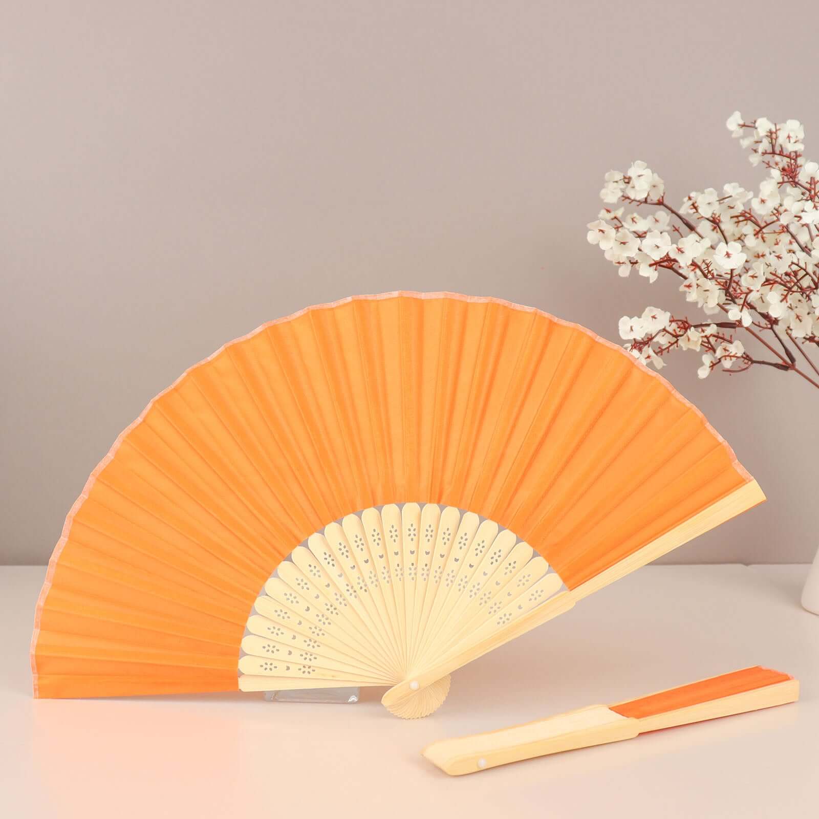 5 Pack Orange Asian Silk Folding Fans Party Favors, Oriental Folding Fan Favors - Image 12