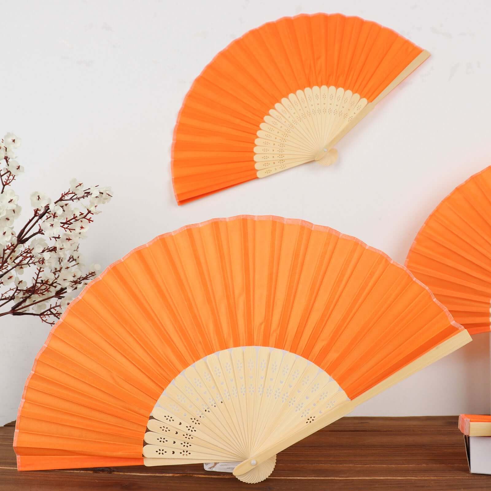 5 Pack Orange Asian Silk Folding Fans Party Favors, Oriental Folding Fan Favors - Image 13