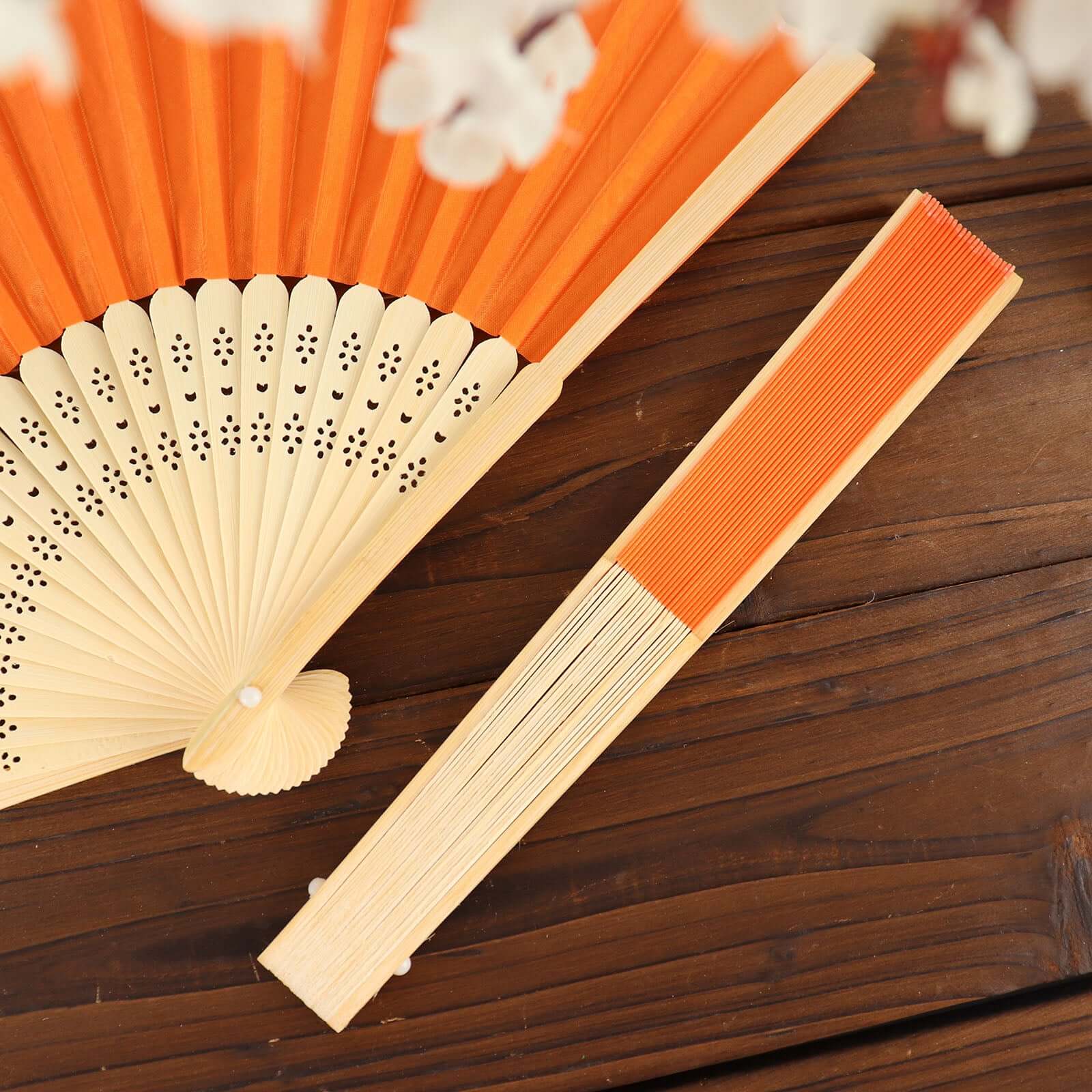 5 Pack Orange Asian Silk Folding Fans Party Favors, Oriental Folding Fan Favors - Image 2