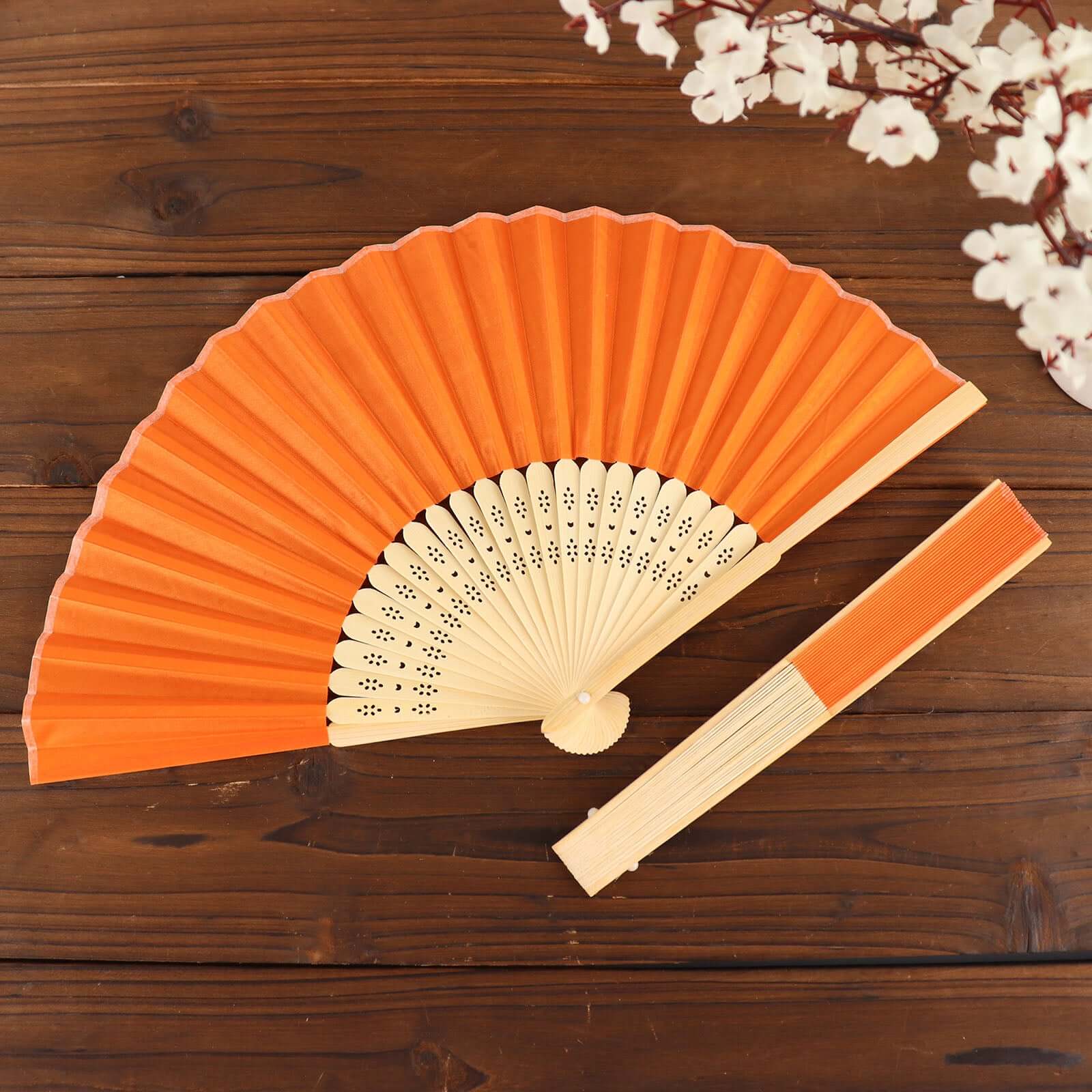 5 Pack Orange Asian Silk Folding Fans Party Favors, Oriental Folding Fan Favors - Image 6