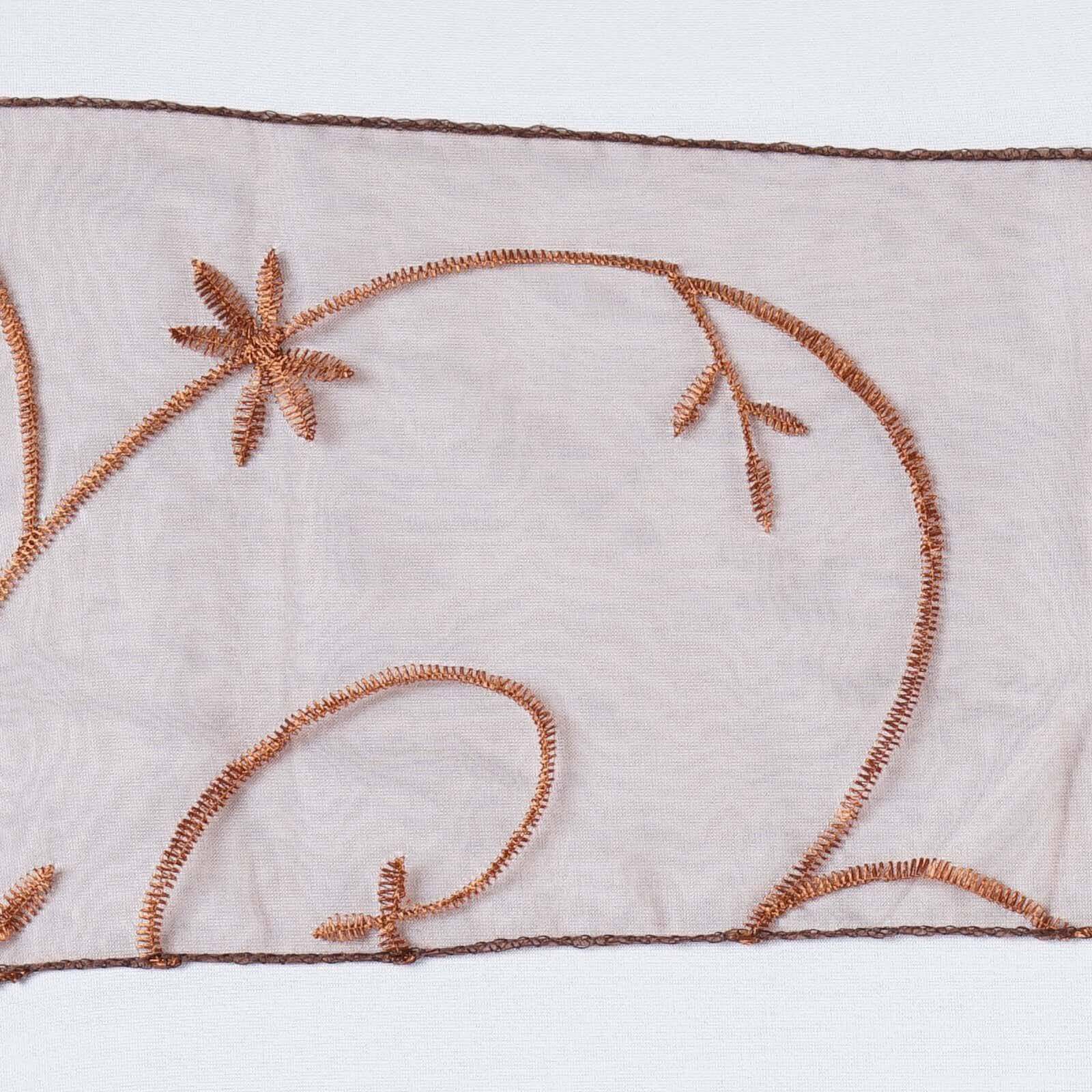 5 Pack Organza Chair Sashes 7"x108" Chocolate with Satin Leaf Embroidery - Sheer Decorative Chair Bows - Image 6