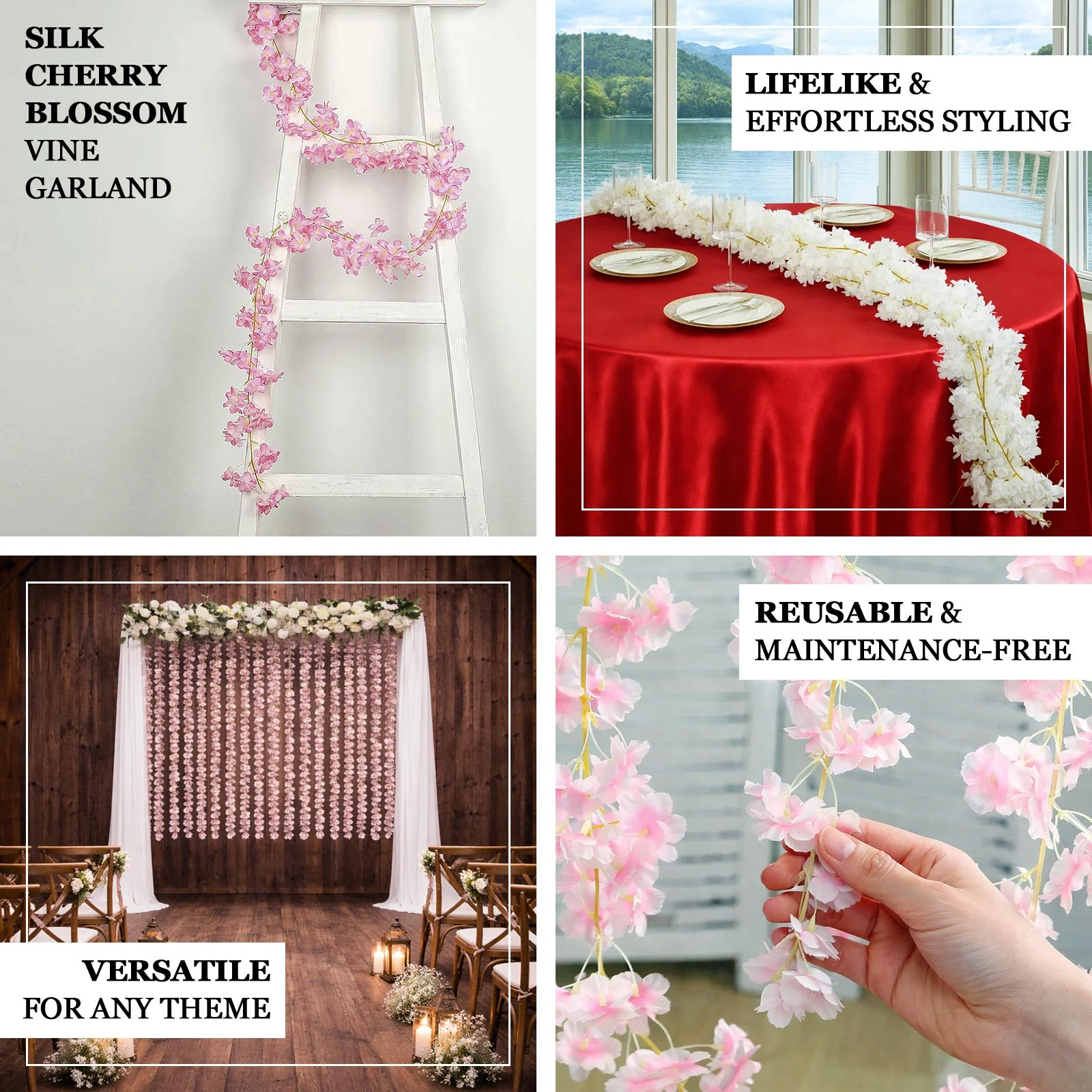 5 Pack Pink Artificial Cherry Blossom Flowers Garland, Silk Floral Hanging Vines - 6ft - Image 4