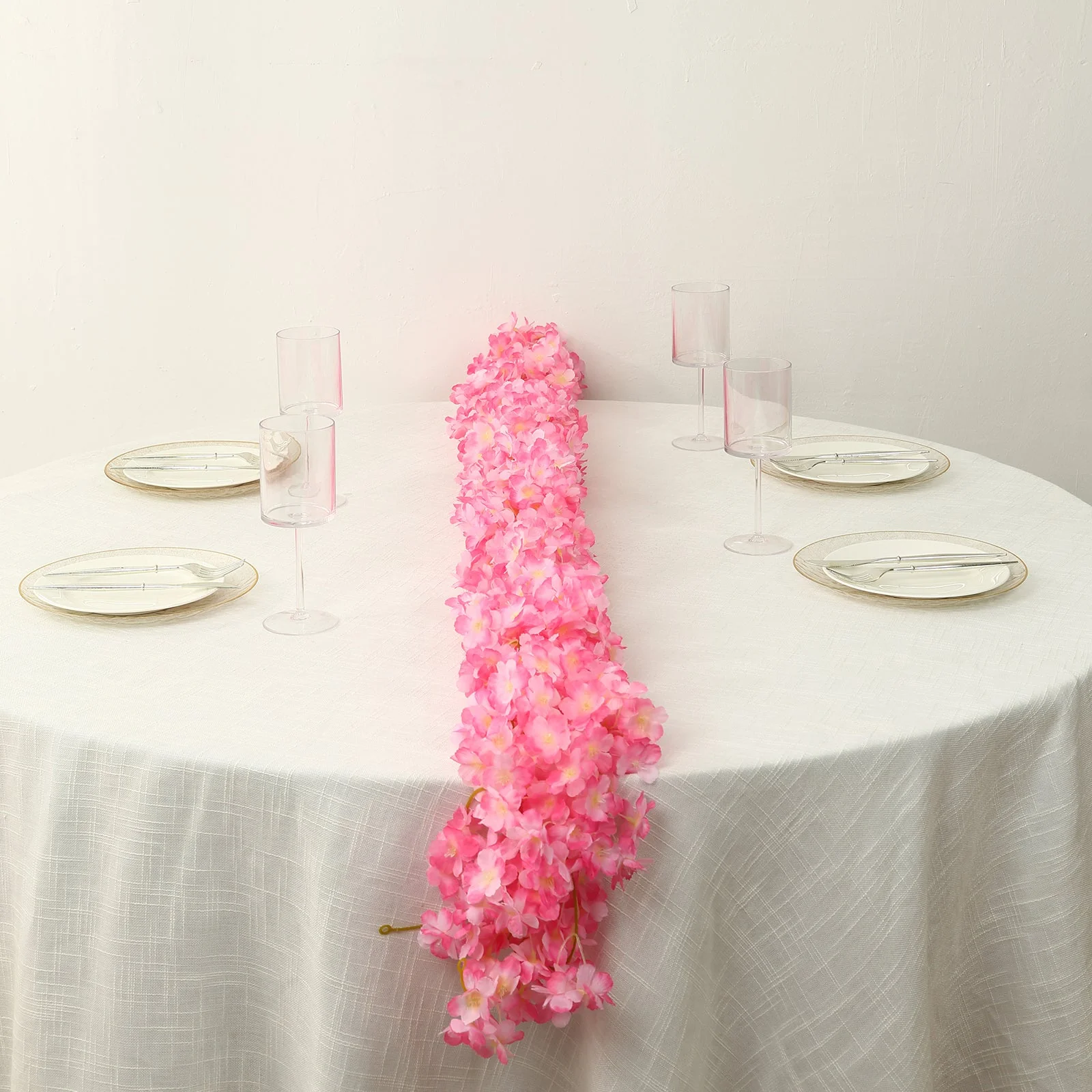 5 Pack Pink Artificial Cherry Blossom Flowers Garland, Silk Floral Hanging Vines - 6ft - Image 8