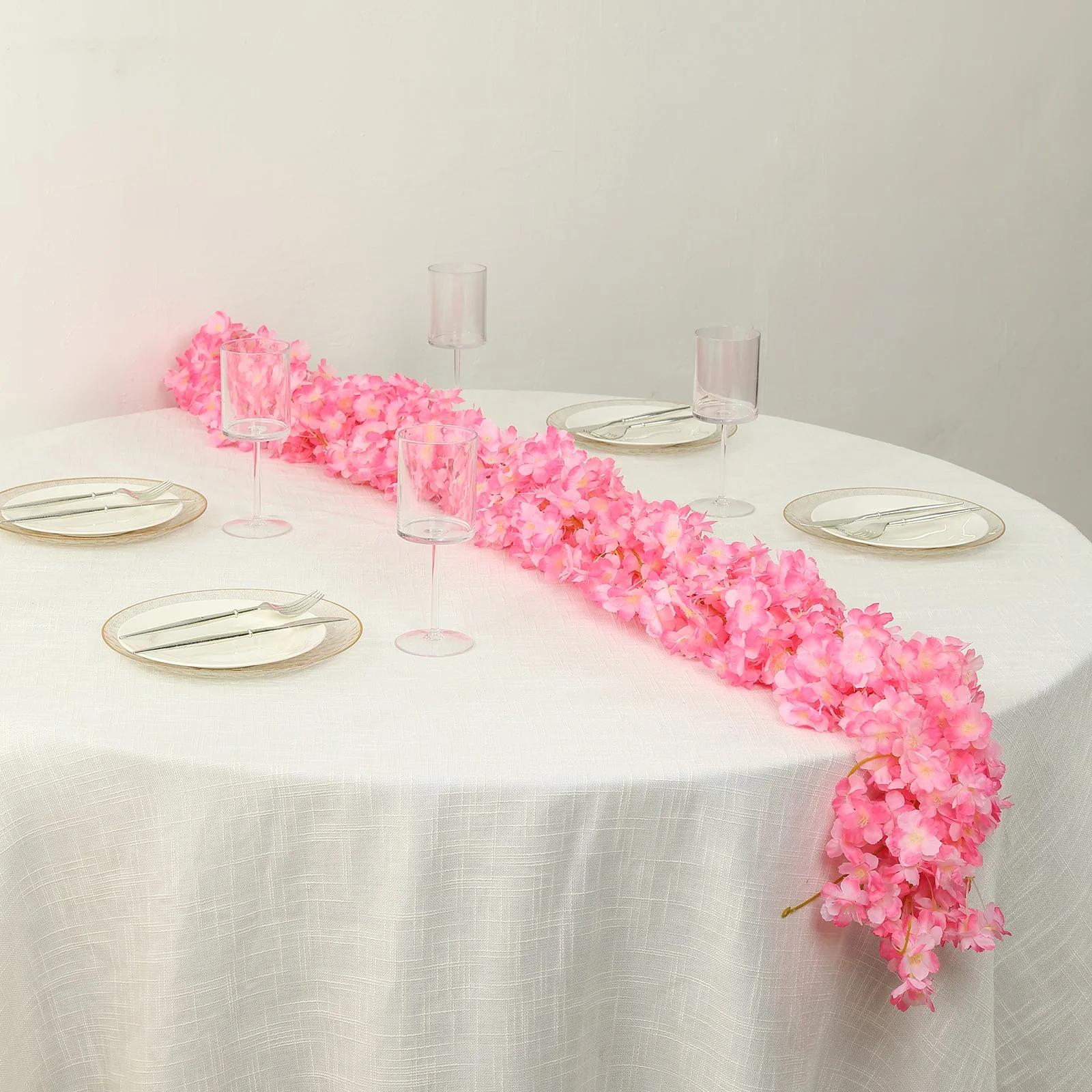 5 Pack Pink Artificial Cherry Blossom Flowers Garland, Silk Floral Hanging Vines - 6ft - Image 9