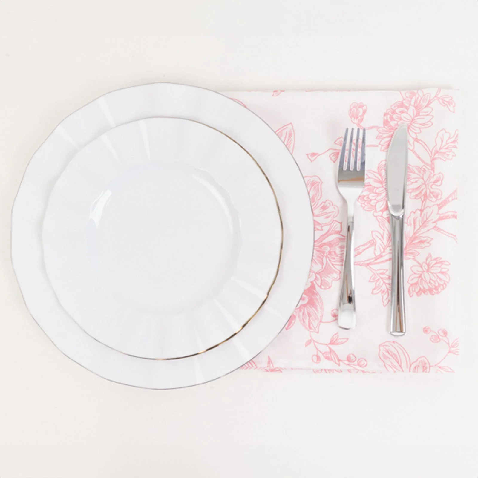 5 Pack Polyester Dinner Napkins 20"x20" White with Pink French Toile Pattern - Chic Floral Cloth Napkins - Image 2